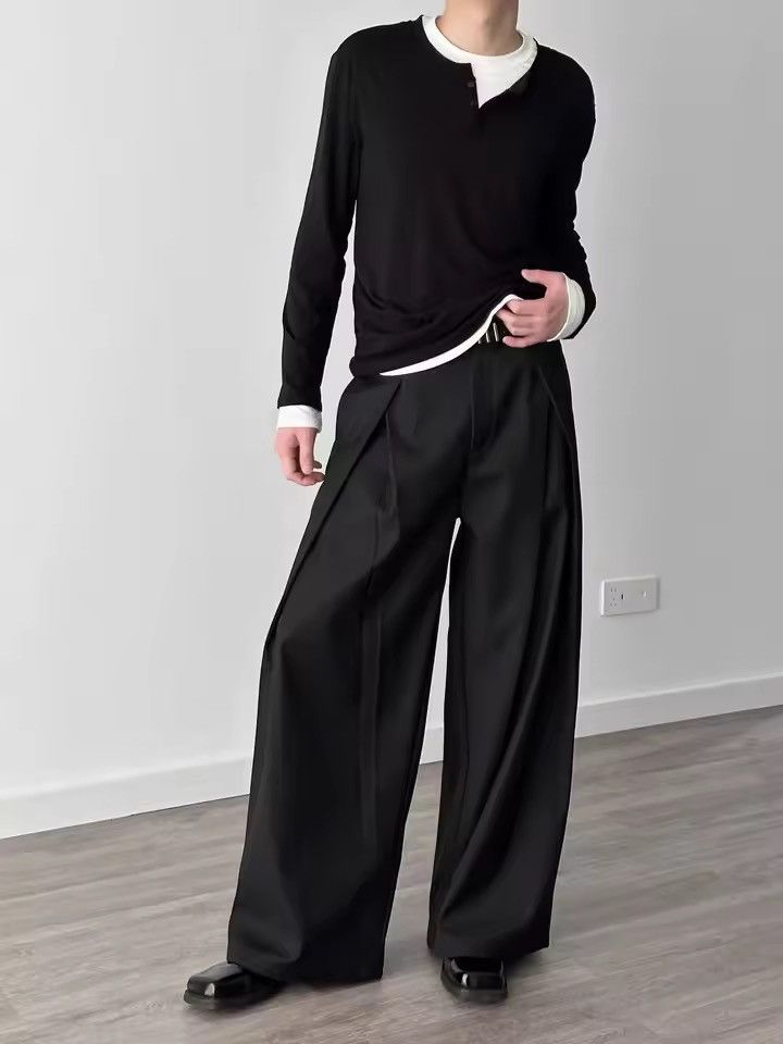 Vintage Black Wide Leg Dress Pants, Pleated Formal Trousers Size US 29 - 7 Thumbnail