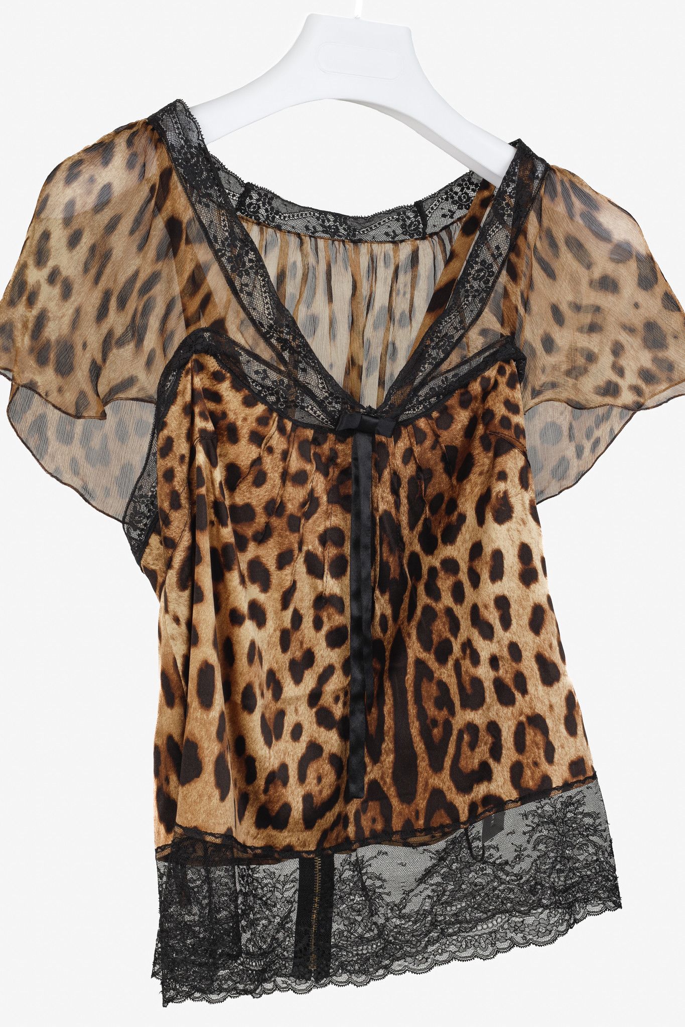 Dolce & Gabbana Dolce & Gabbana Leopard Silk Lace-Trim Flutter-Sleeve Blouse Size S / US 4 / IT 40 - 3 Thumbnail