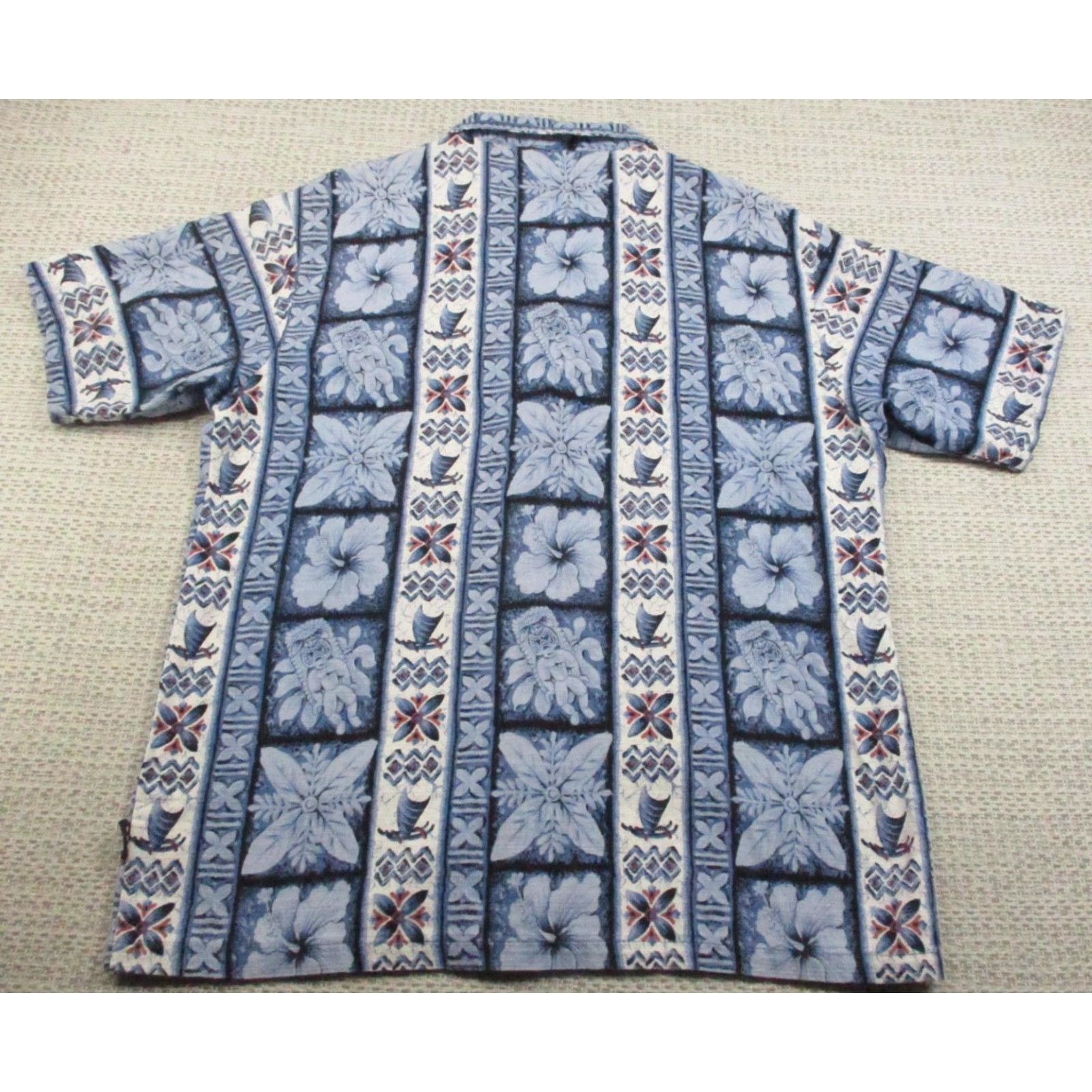 Vintage VINTAGE ODO Hawaiian Shirt Mens Large Blue Tiki Hibiscus Sailboat Camp Collar Aloha Casual Short Sleeve Floral Button-Up Size US L / EU 52-54 / 3 - 6 Thumbnail