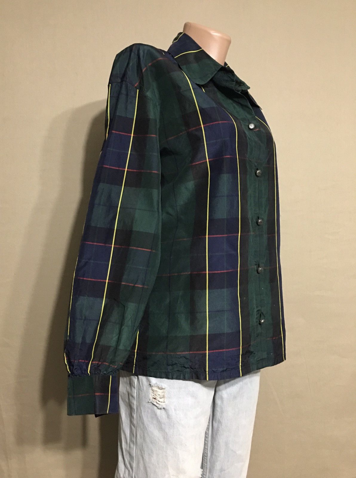 Escada ESCADA Silk Green Blue Check Blouse Shirt Size EU 38 Size S / US 4 / IT 40 - 3 Thumbnail