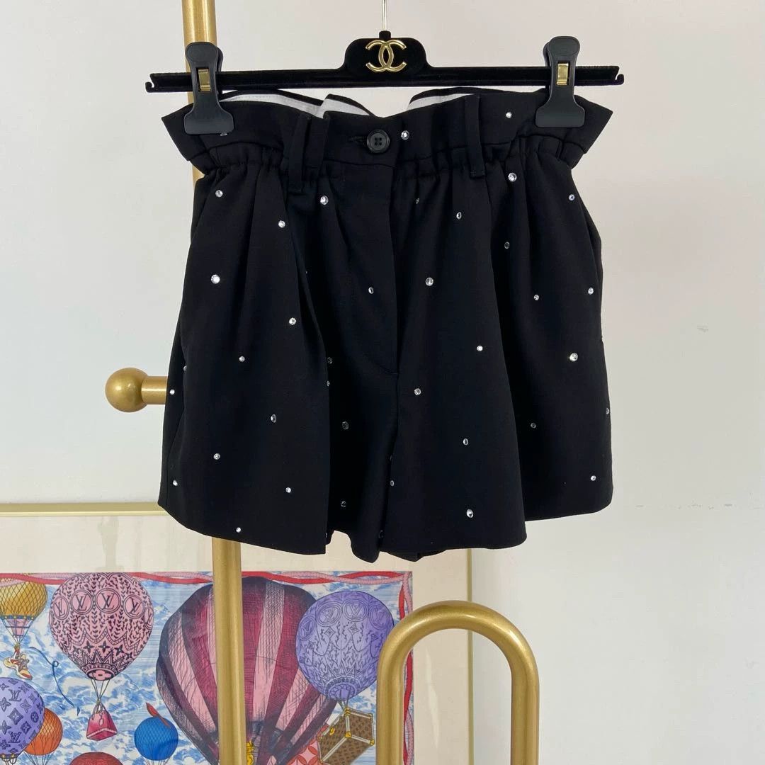 Miu Miu MIU MIU women's black crystal-embellished short 36 Size 25" / US 0 / IT 36 - 1 Thumbnail