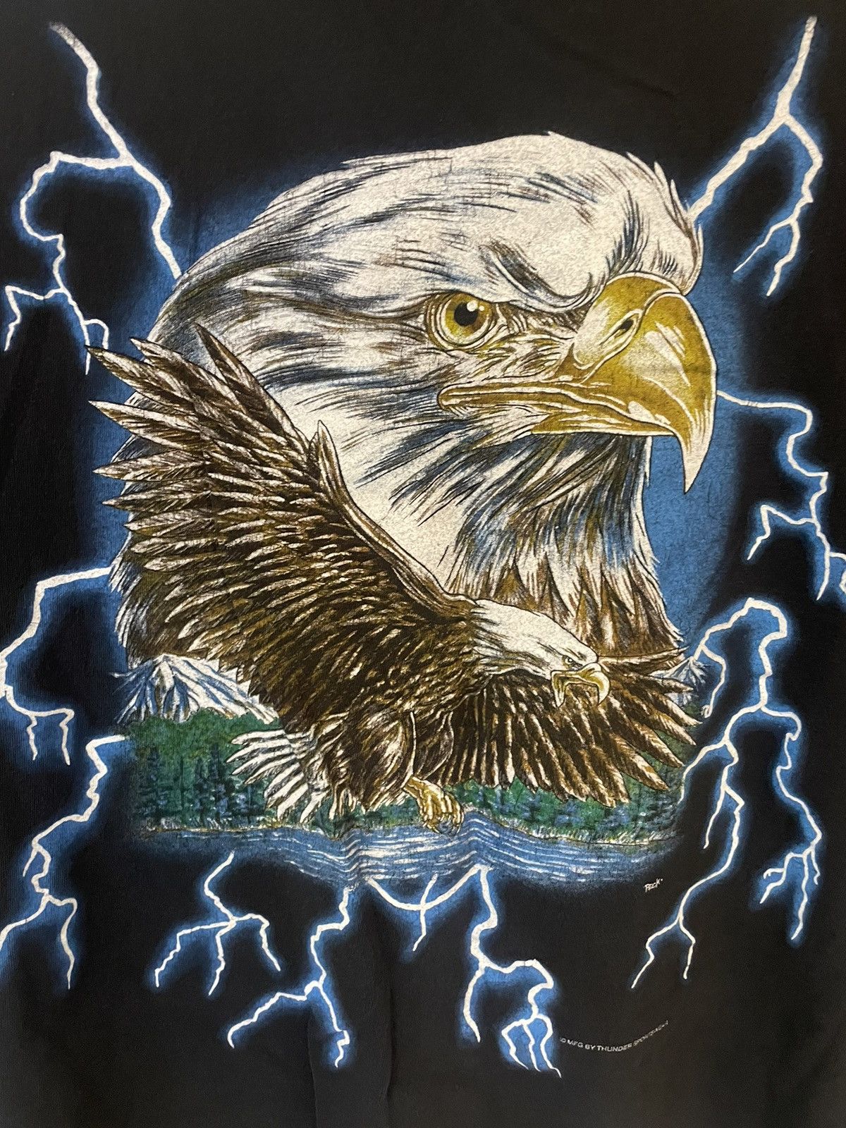 Band Tees × Vintage Vintage American thunder Eagle T Shirt Size L All Over Print Size US L / EU 52-54 / 3 - 1 Thumbnail