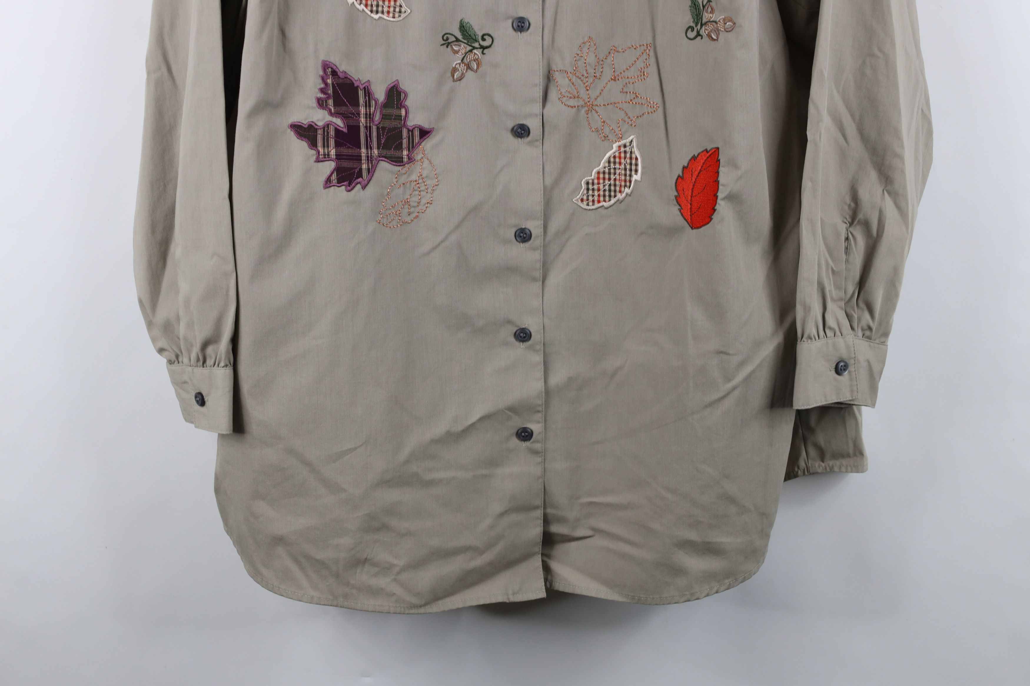Vintage Vintage 90s Streetwear Fall Leaf Collared Button Shirt Beige Size XL / US 12-14 / IT 48-50 - 3 Thumbnail