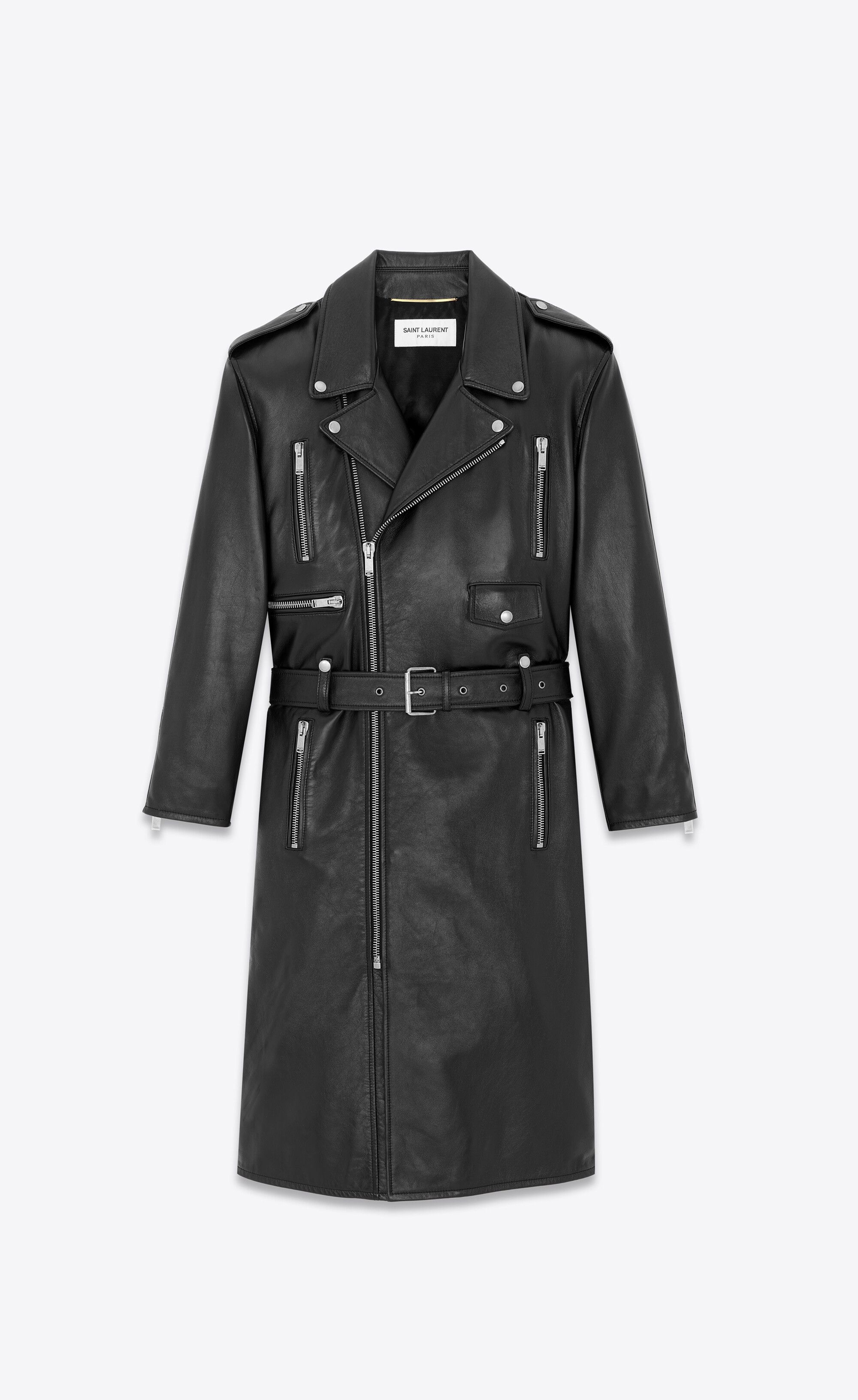 Saint Laurent Paris o1bcso1str0325 Long Motorcycle Jacket in Black Size S / US 4 / IT 40 - 1 Thumbnail