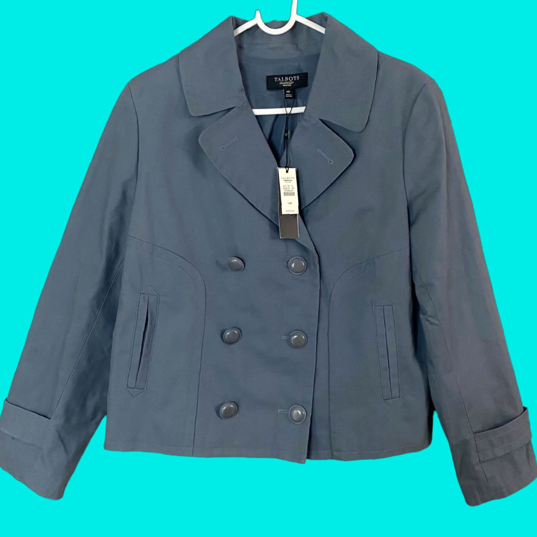 Talbots Talbots Jackie Fit Blazer Women 14P Blue Long Sleeve Petites Cotton Blend Lined Pockets Button-Front Size XL / US 12-14 / IT 48-50 - 1 Thumbnail