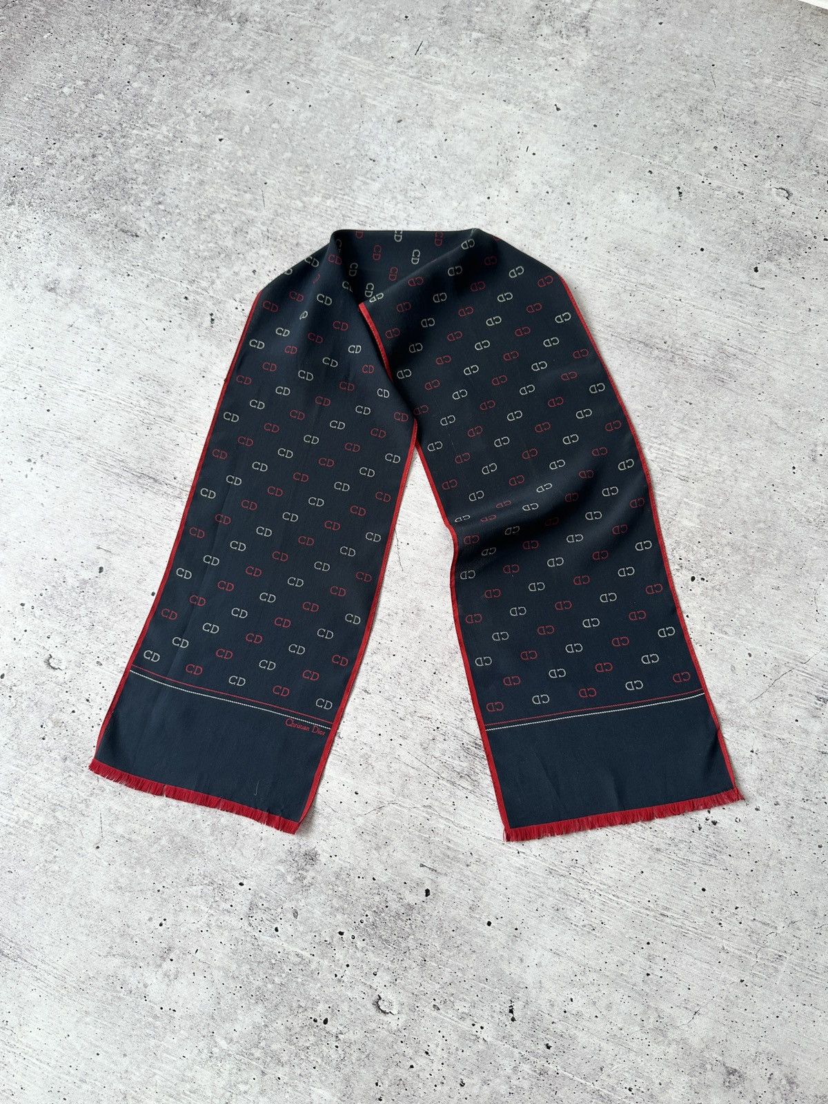 Christian Dior Monsieur Christian Dior Silk Scarf - Navy with Red ‘CD’ Monogram Size ONE SIZE - 1 Thumbnail
