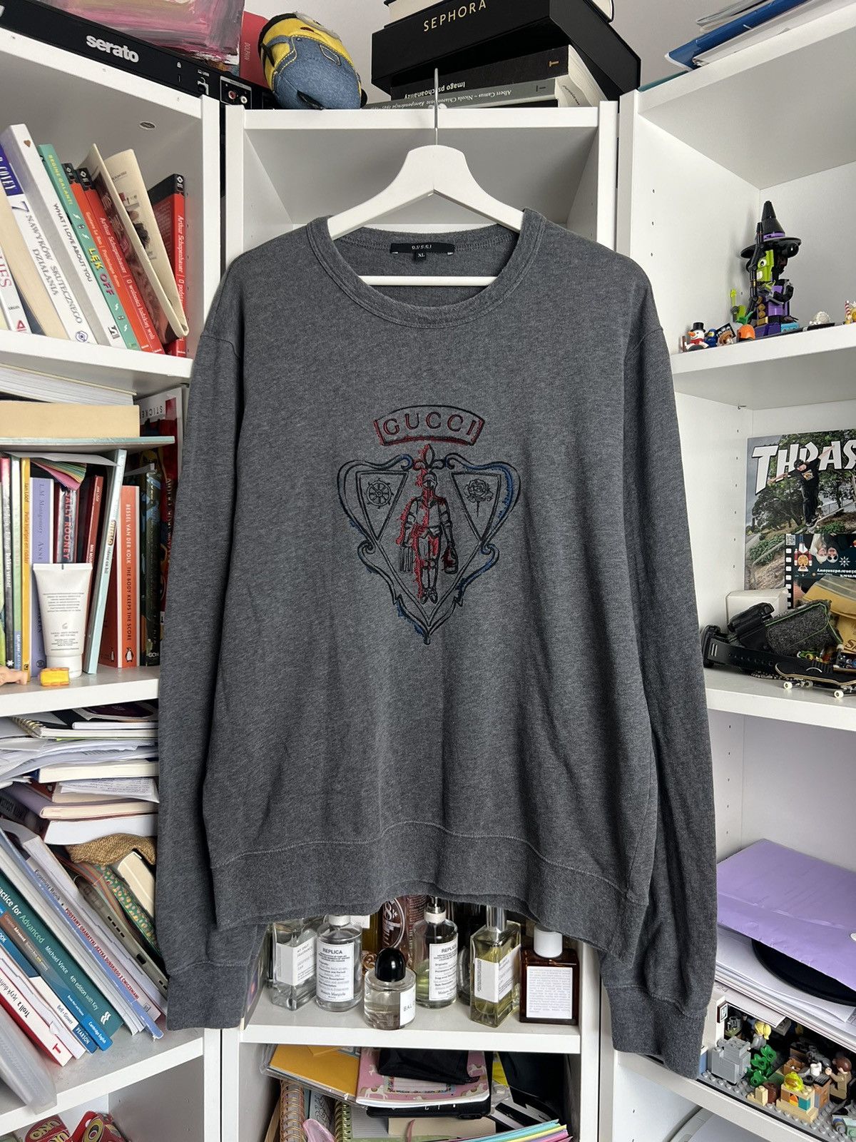 image of Gucci Grey Big Logo Sweatshirt XL Designer Luxury Y2K 00S, Men's