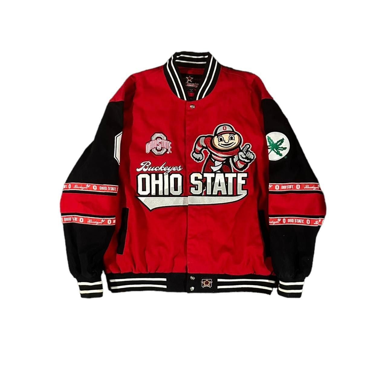 Image of Jh Design 2002 Undefeated Ohio State National Champions Jacket in Red, Men's (Size XL)