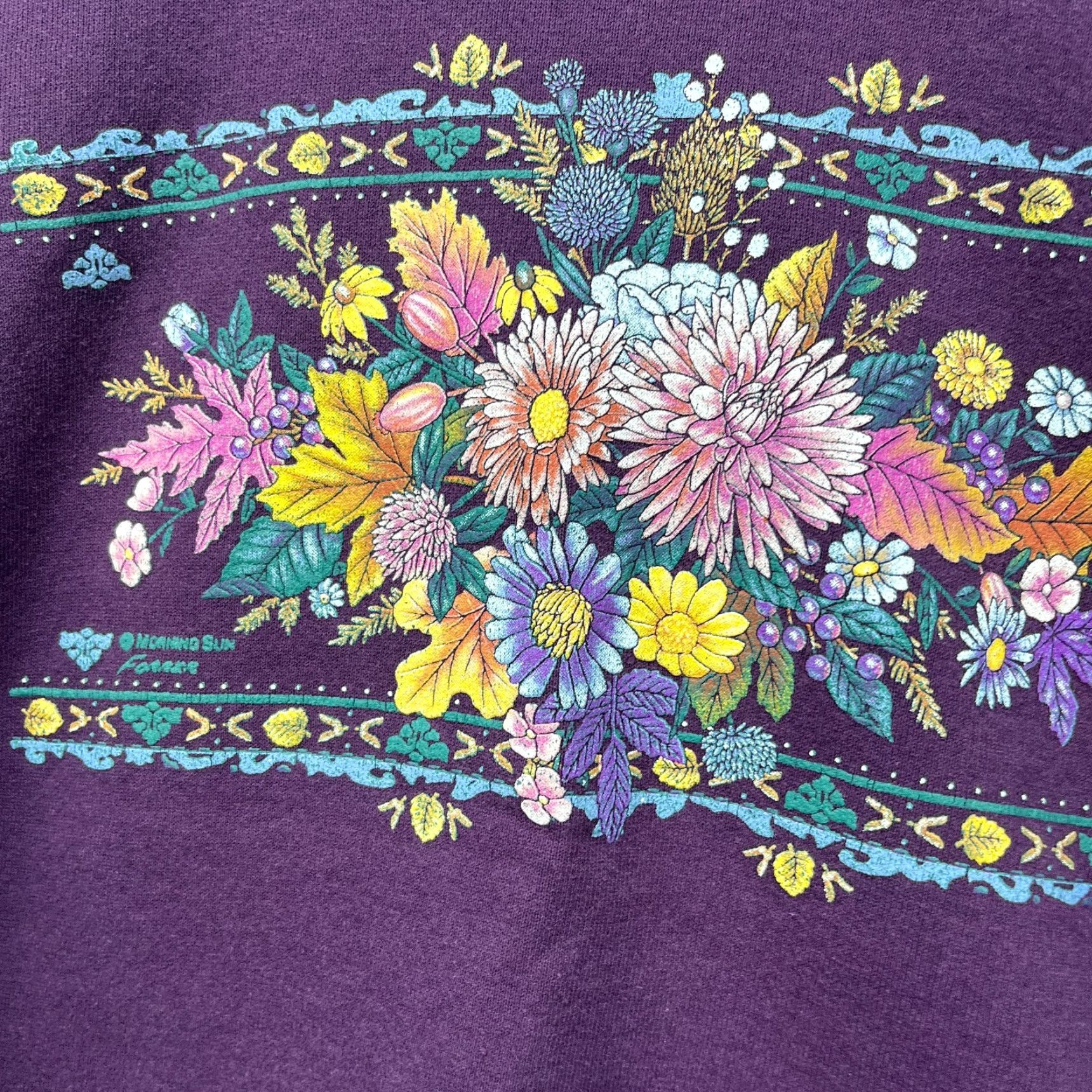 Vintage VINTAGE Flowers Grandma Morning Sun Sweatshirt Long Sleeve Pullover Made in USA Large Purple 90s Mens Sweatshirt Size US L / EU 52-54 / 3 - 5 Thumbnail