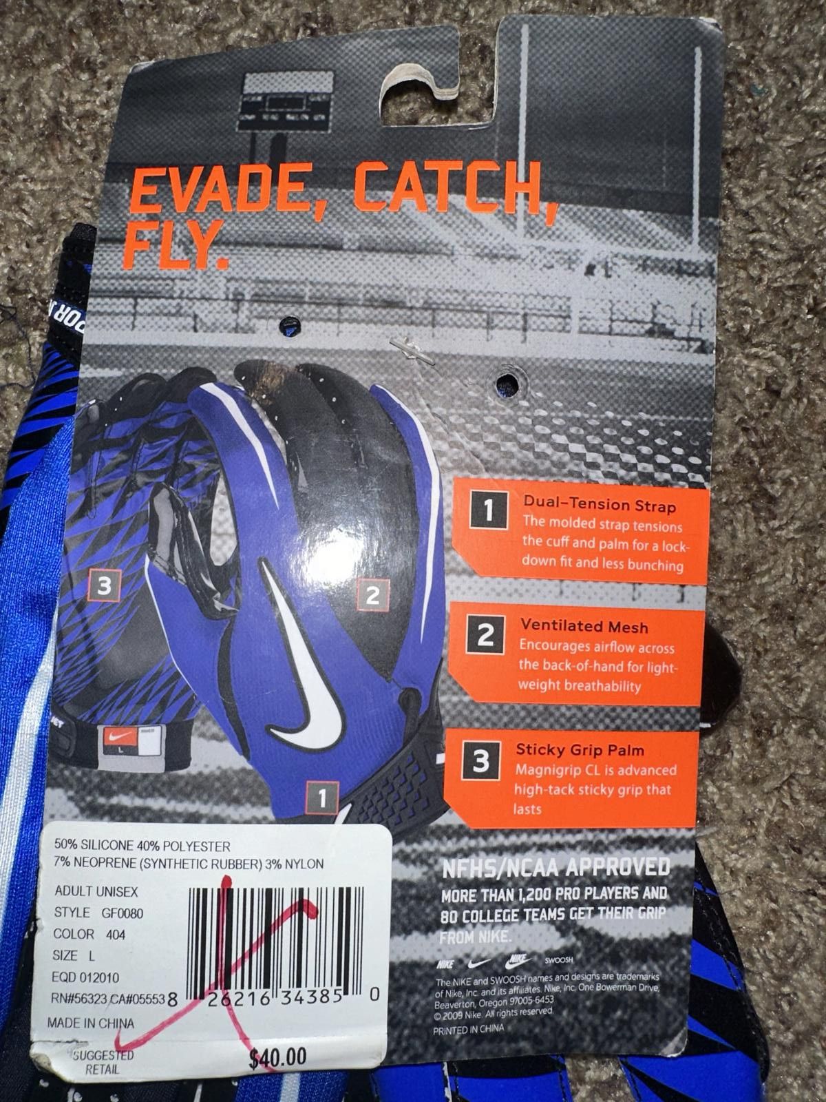 Nike VINTAGE Nike Men’s VaporJet Magnigrip Football Receiver Blue Gloves 2009 Size ONE SIZE - 11 Thumbnail