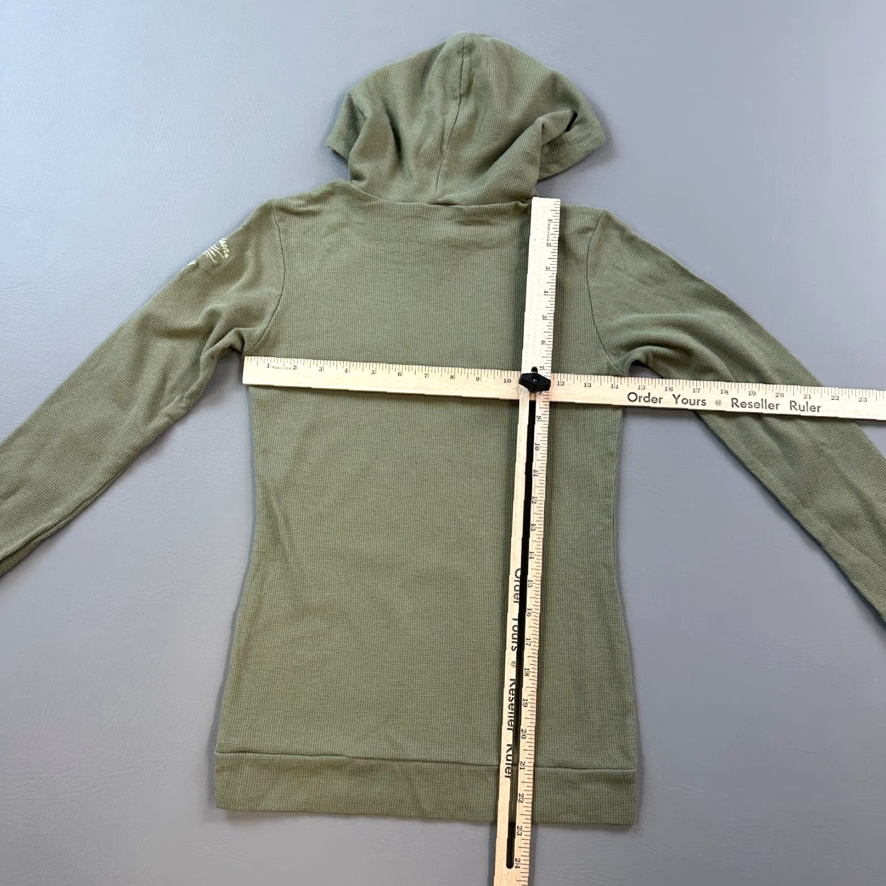 Harley Davidson Harley-Davidson Hoodie Women’s Medium Green Waffle Knit Thermal Flame Logo Biker Size M / US 6-8 / IT 42-44 - 7 Thumbnail
