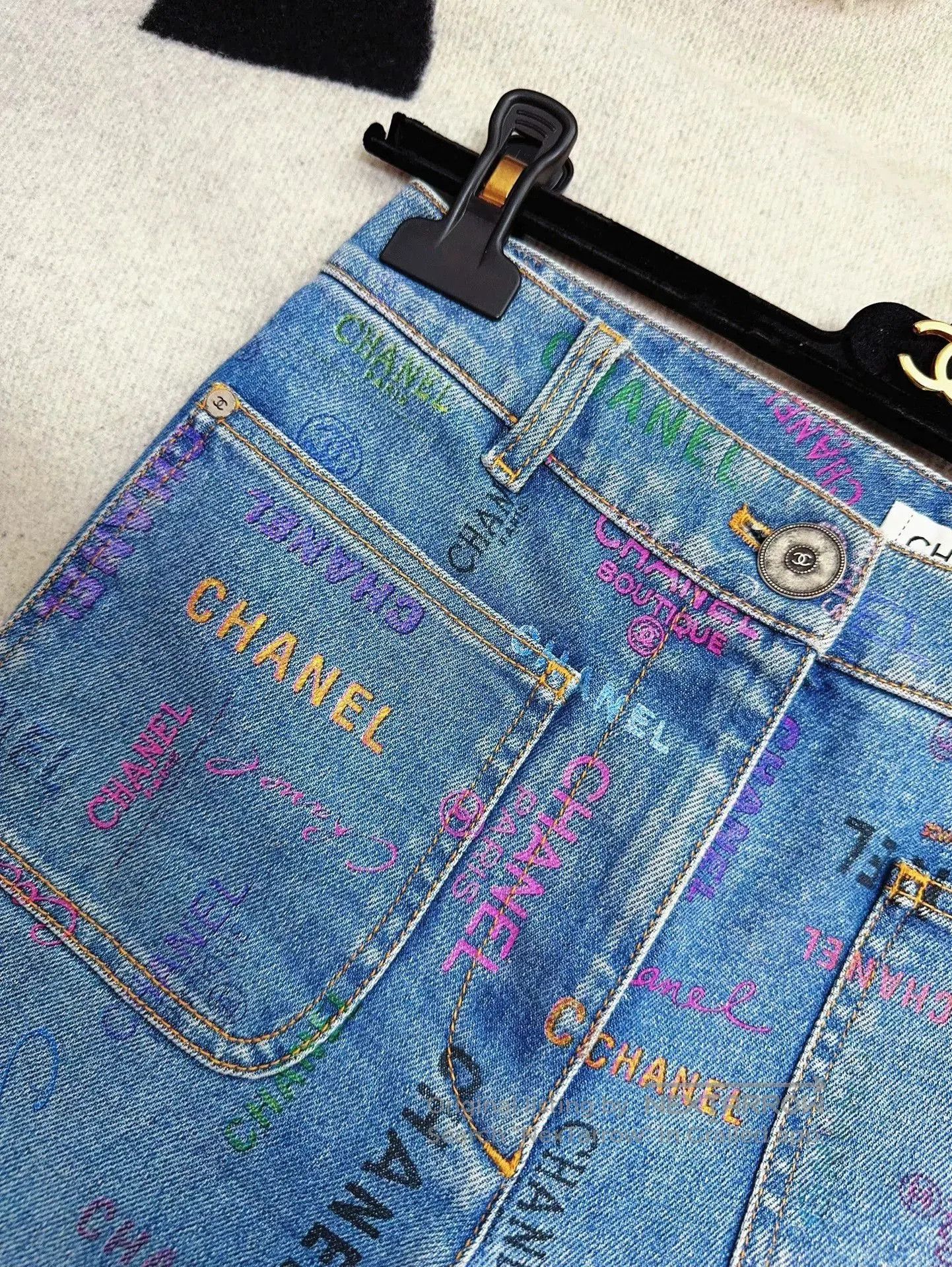 Chanel colorful chanel logo blue denim pants. Size US 38 / EU 54 - 5 Thumbnail
