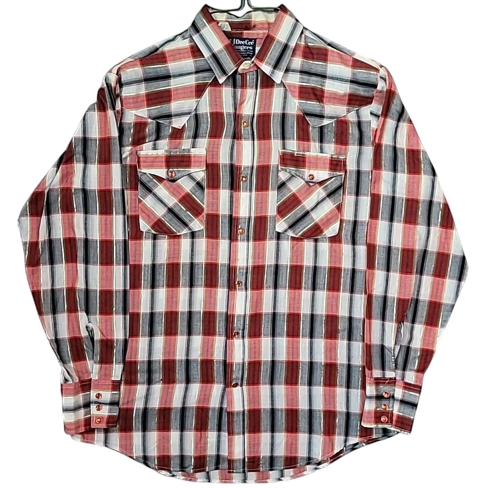 Vtg Western Pearl Snap DeeCee Rangers Shirt Men’s L 16 Plaid