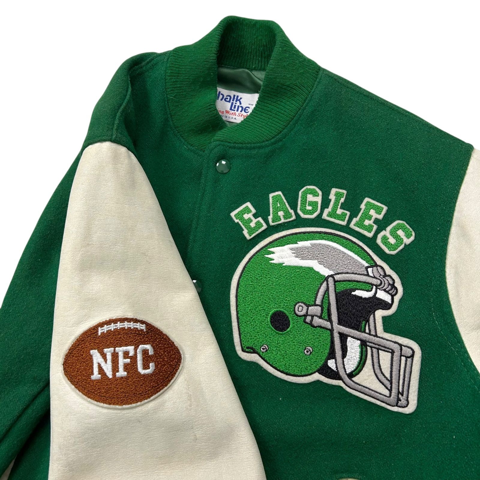 NFL VTG 90s PHILADELPHIA EAGLES CHALK LINE WOOL VARSITY JACKET Size US M / EU 48-50 / 2 - 4 Thumbnail