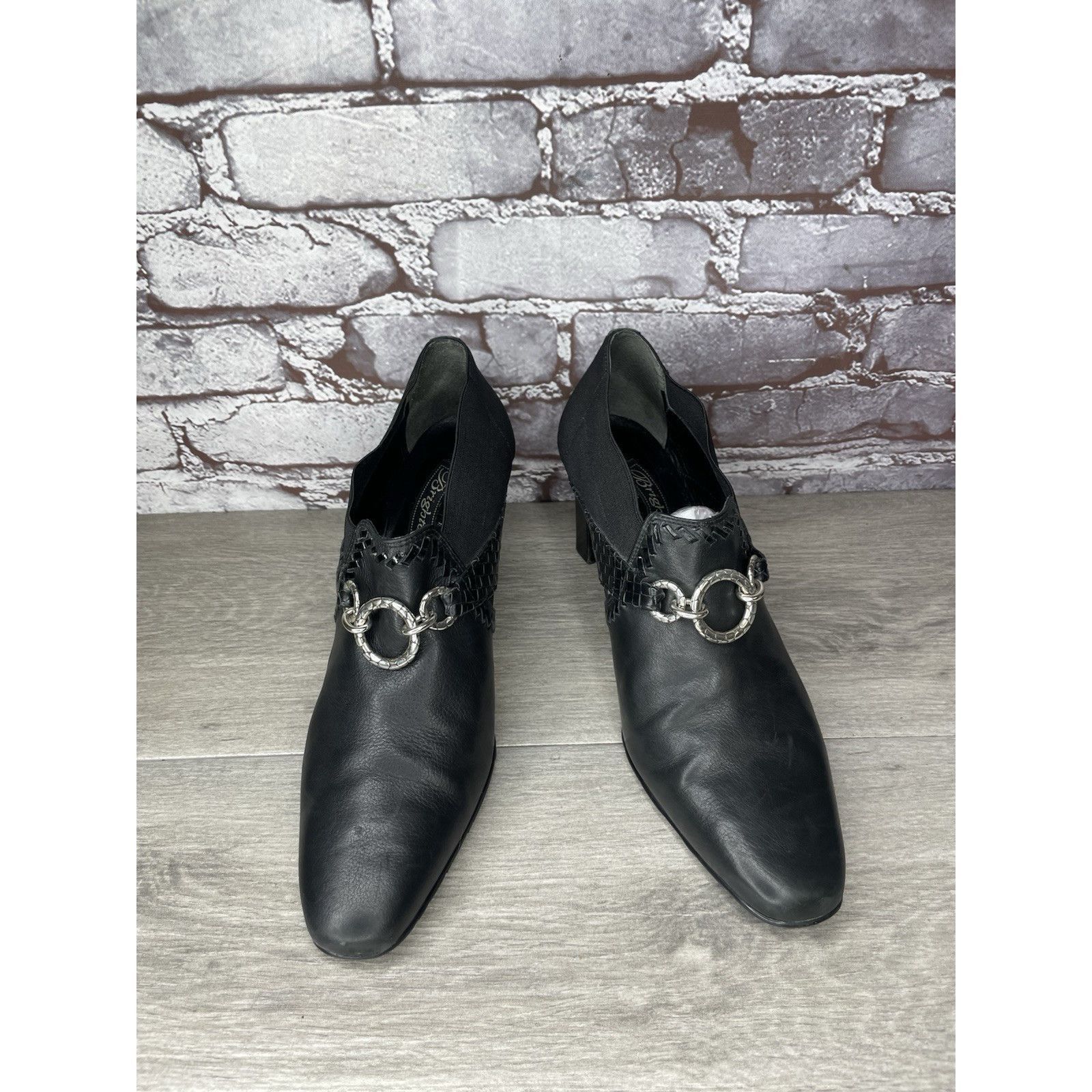 Brighton Brighton Rizzo Black Leather Silver Elastic Heel Ankle Booti Size US 10 / IT 40 - 12 Thumbnail