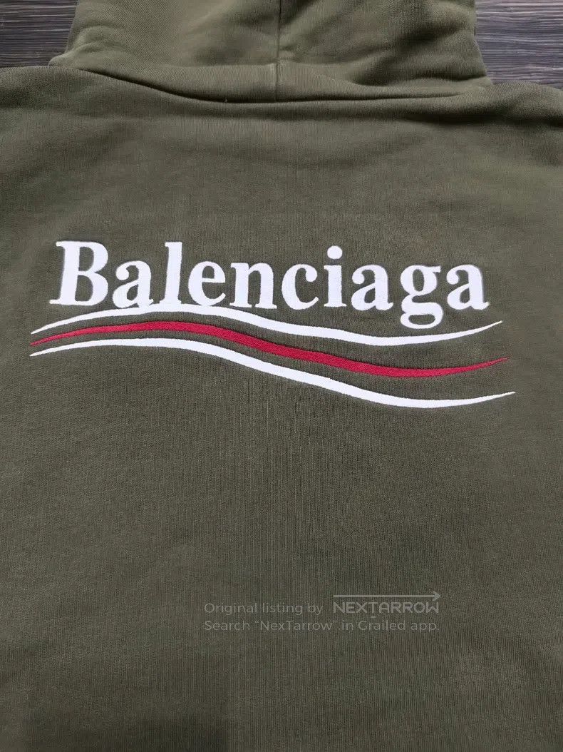 Balenciaga Balenciaga Army Green Embroidered Logo Distressed Hoodie Size US XS / EU 42 / 0 - 5 Thumbnail