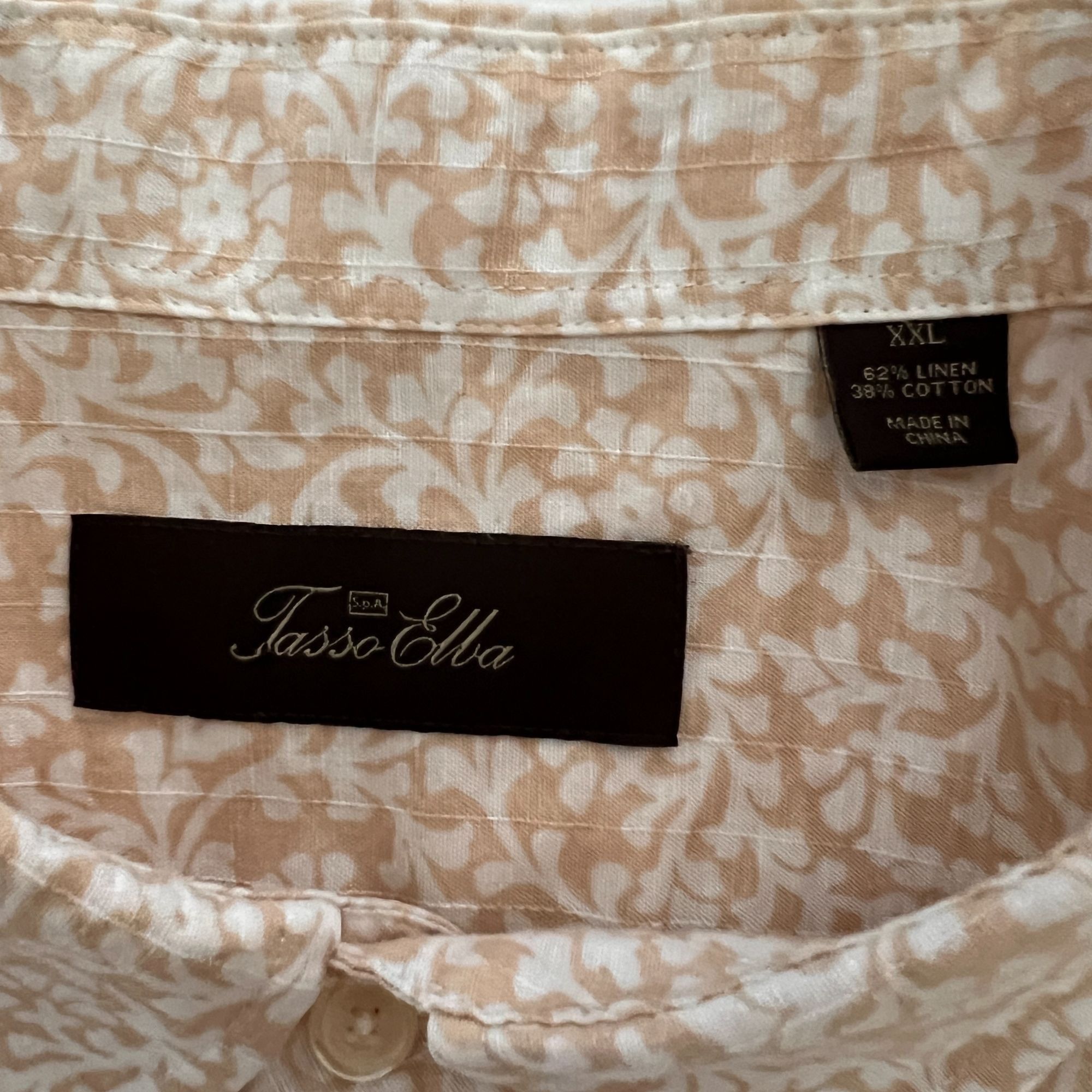 Tasso Elba Tasso Elba Mens XXL Short Sleeve Beige Floral Linen Cotton B Size US XXL / EU 58 / 5 - 3 Thumbnail