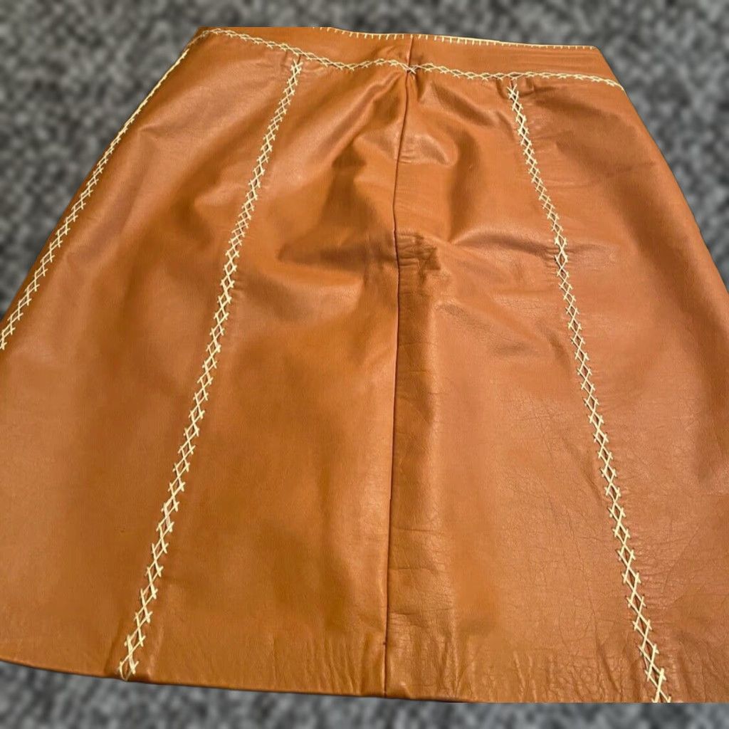 VINTAGE Gap Leather Skirt Women Western Style Knee Length Brown Size