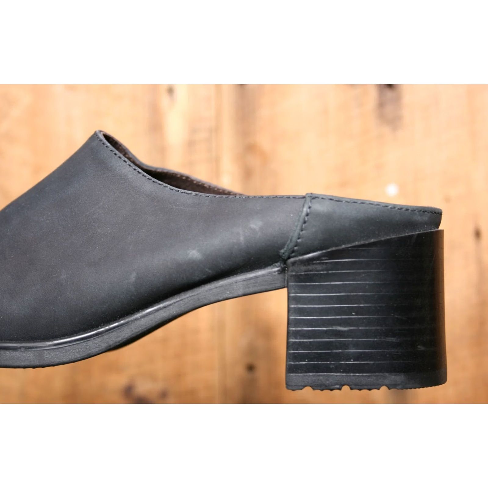 Vintage NAOT Black Leather Mules with 2.25" Block Heels, Slip On, Womens, EU 37 / US 6, Upper Leather, Mid Heel, Casual, Black Size US 6 / IT 36 - 7 Thumbnail