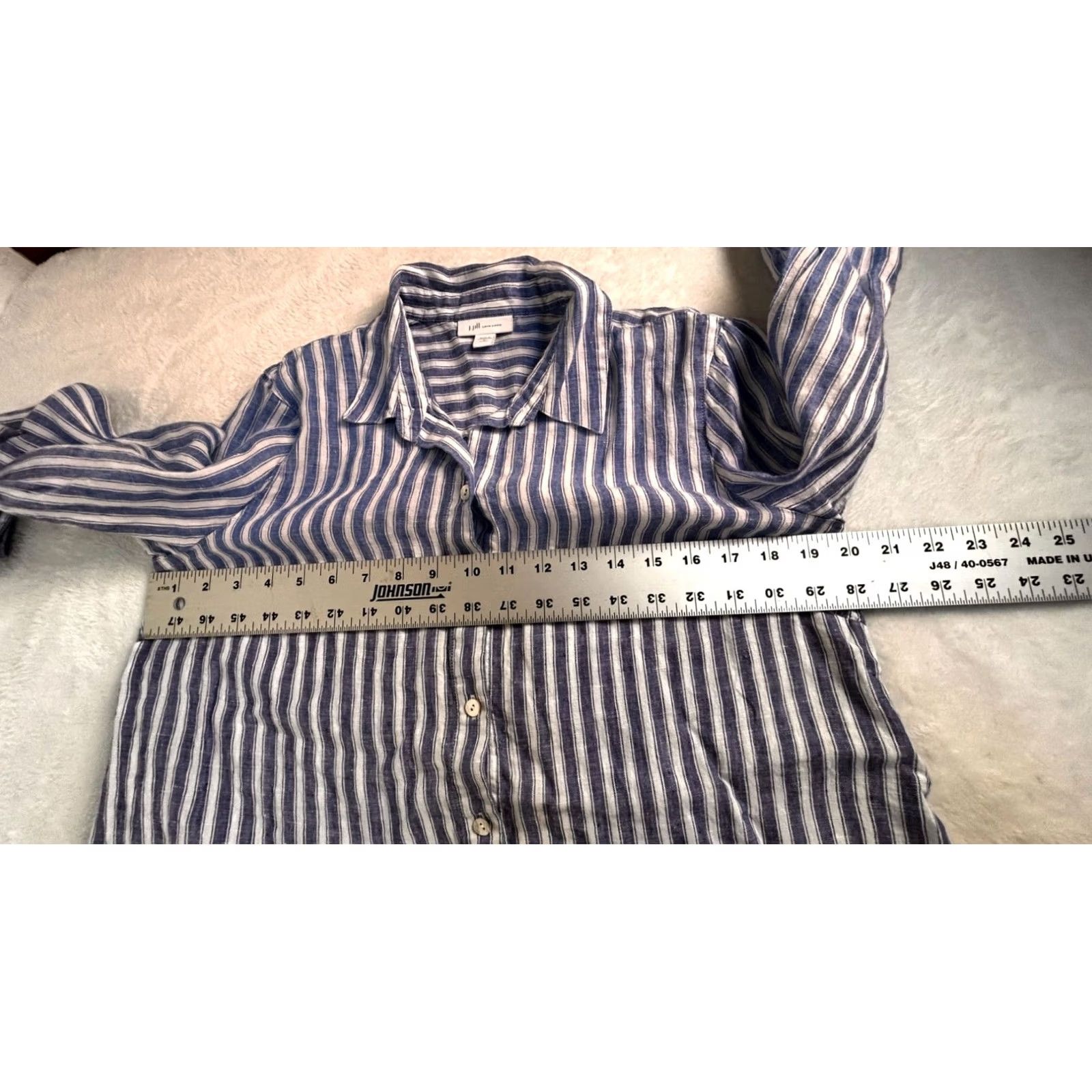 J. Jill J.Jill Love Linen Blue Striped Button-Up Shirt Small Petite Long Sleeve Womens Shirt Size S / US 4 / IT 40 - 7 Thumbnail