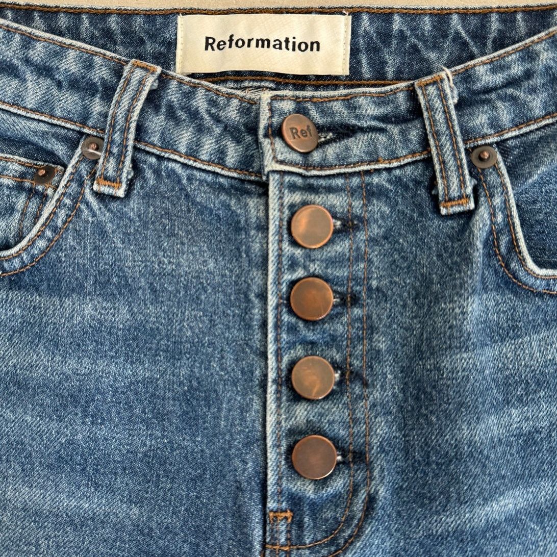 Reformation Reformation Mid Rise Button Straight Leg Jeans, Baltic Wash Size 25" / US 0 / IT 36 - 4 Thumbnail