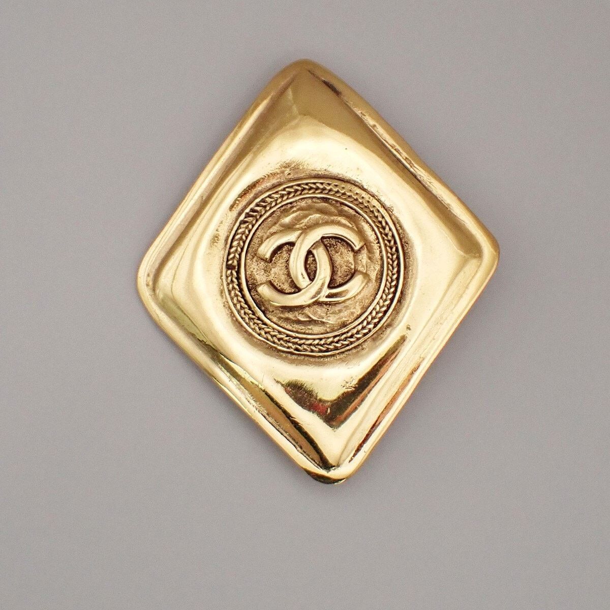 Chanel Gold Plated Vintage CC Diamond Brooch Gold