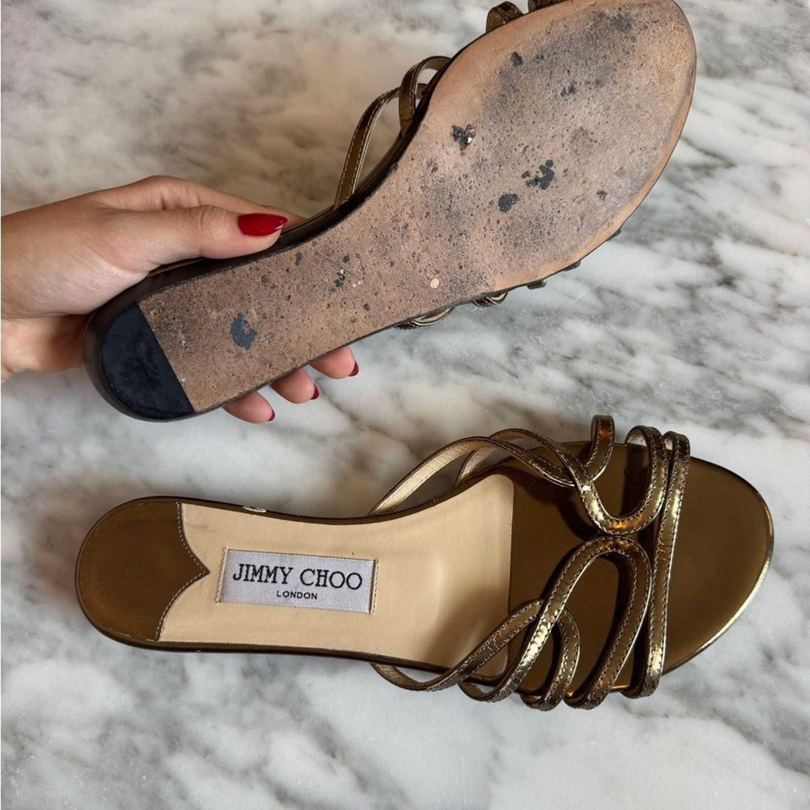 Jimmy Choo Jimmy Choo Metallic Gold Women's Sandals Size US 7.5 / IT 37.5 - 3 Thumbnail