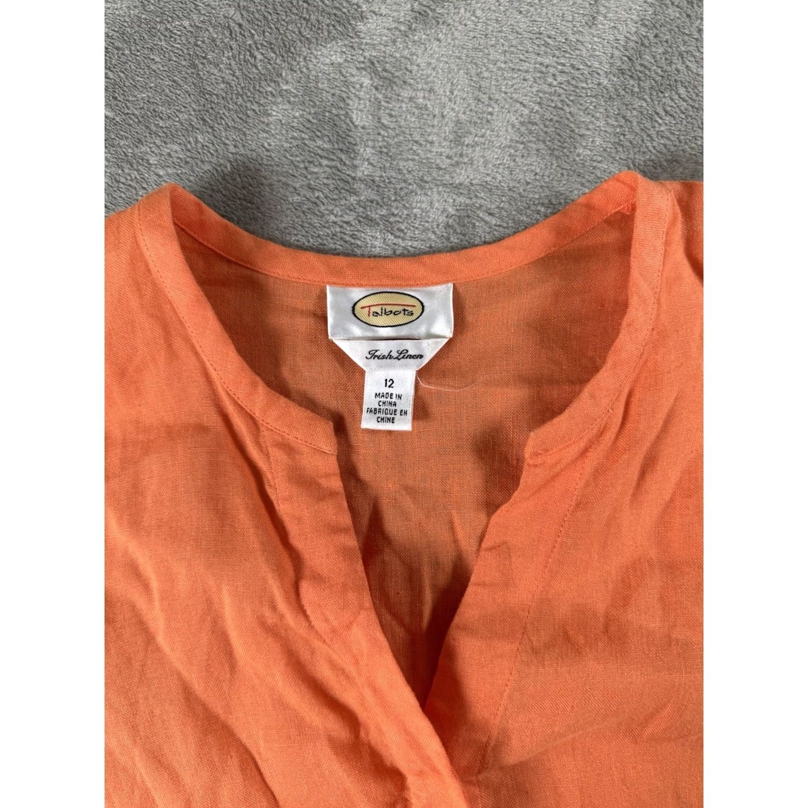 Talbots Talbots Women's Size 12 Orange 100% Linen Button-Down Shirt Casual Coastal Vintage: No Size XL / US 12-14 / IT 48-50 - 3 Thumbnail
