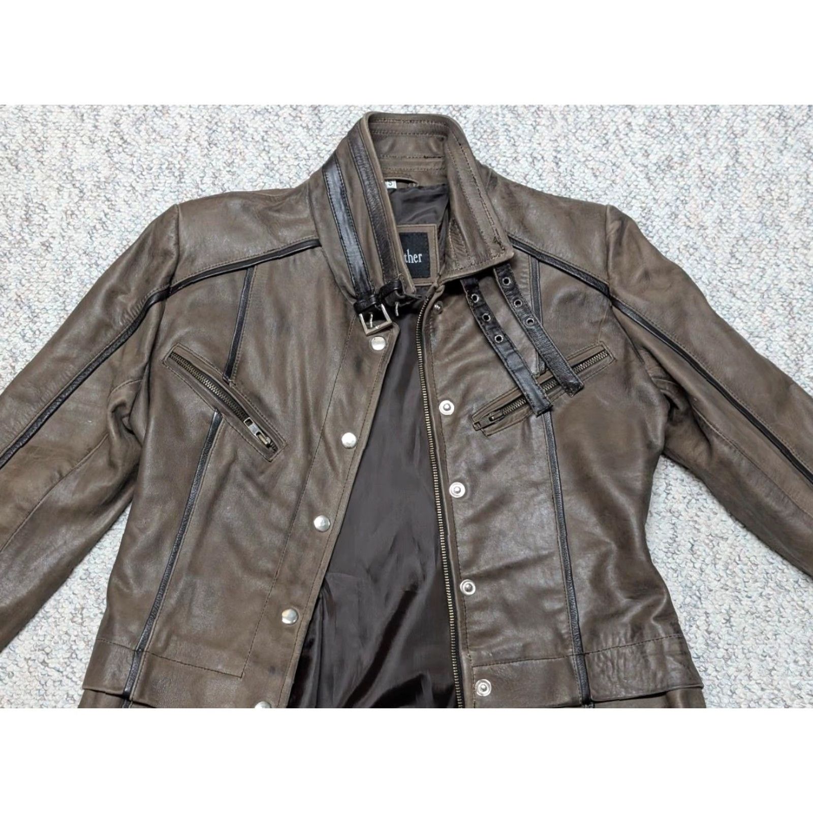 Vintage VINTAGE leather jacket 1990s STEAMPUNK Mad Max S brown Real Leather Women Long Coat Bomber Pattern 90s Goth Steampunk Amelia Earhart Flyers Mens Women Size 28" / US 6 / IT 42 - 4 Thumbnail