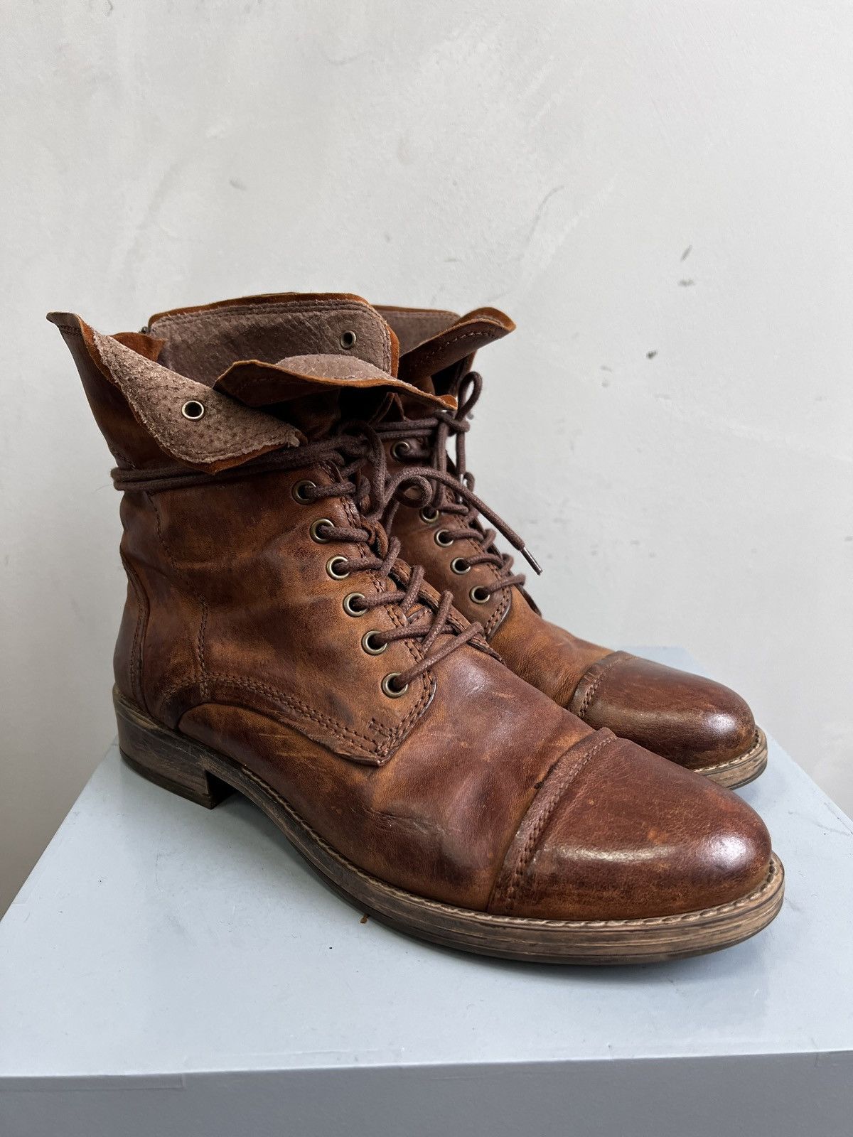 14th Addiction × A.S.98 AVANTgarde western brown leather high moto boots guidi style Size US 7.5 / EU 40-41 - 7 Thumbnail