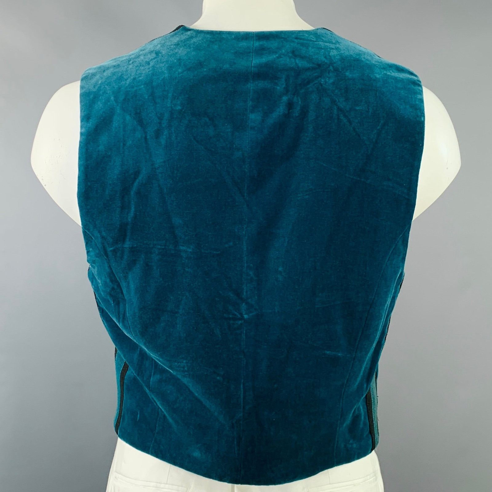 Haider Ackermann HAIDER ACKERMANN Teal Black Velvet Cotton Cropped Vest Size 40R - 3 Thumbnail