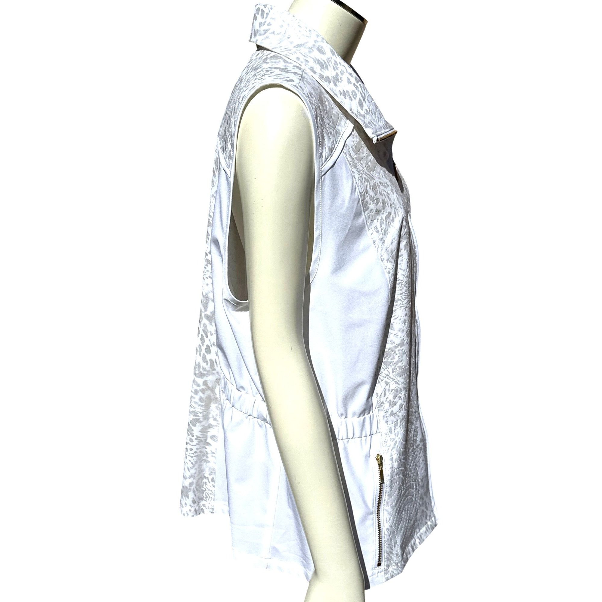 Chicos Chicos Zenergy White Animal Print Quilted Zip Front Sleevele Size L / US 10 / IT 46 - 4 Thumbnail