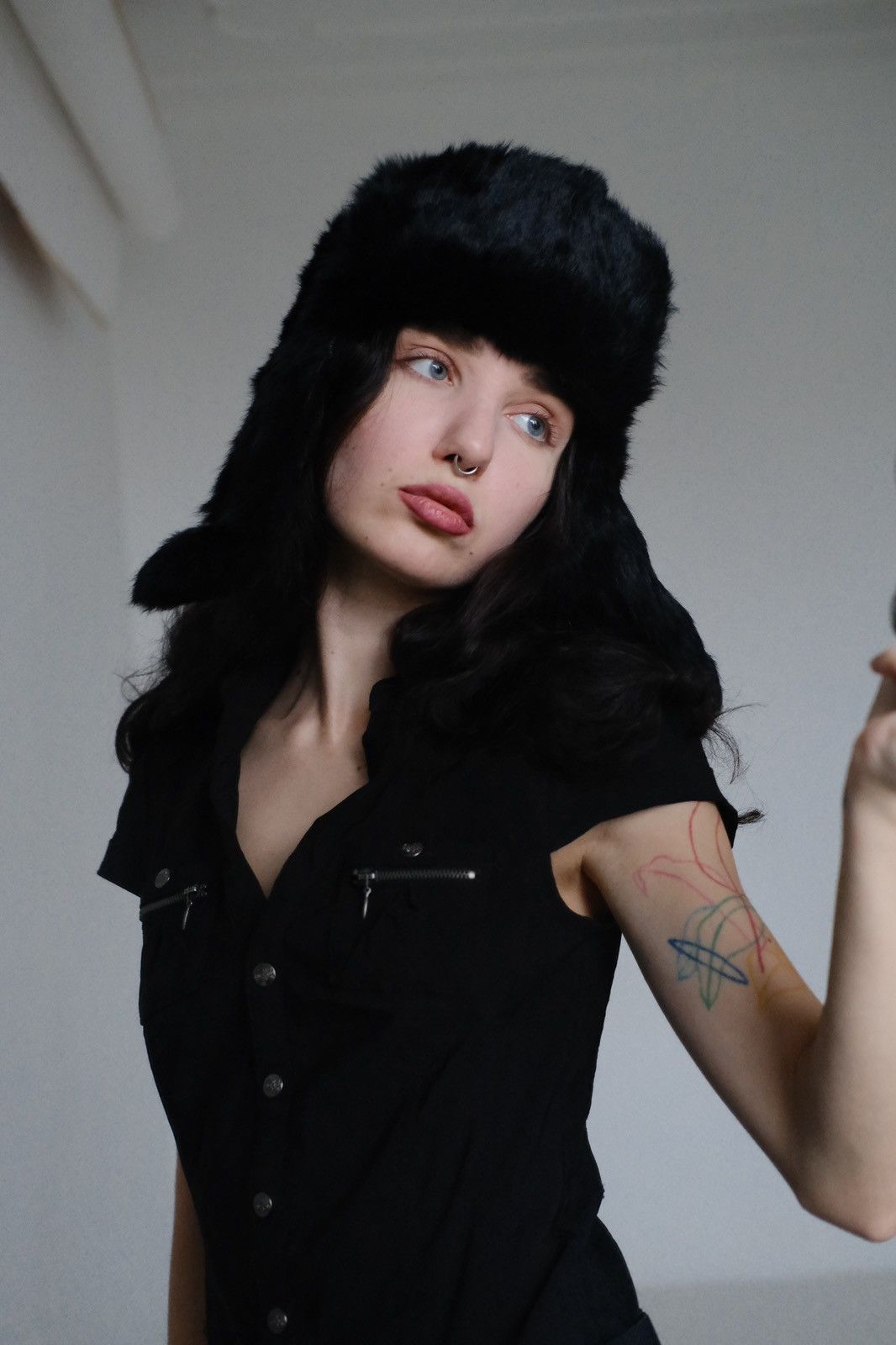 Vintage Black real fur y2k avant garde hat Size ONE SIZE - 3 Thumbnail