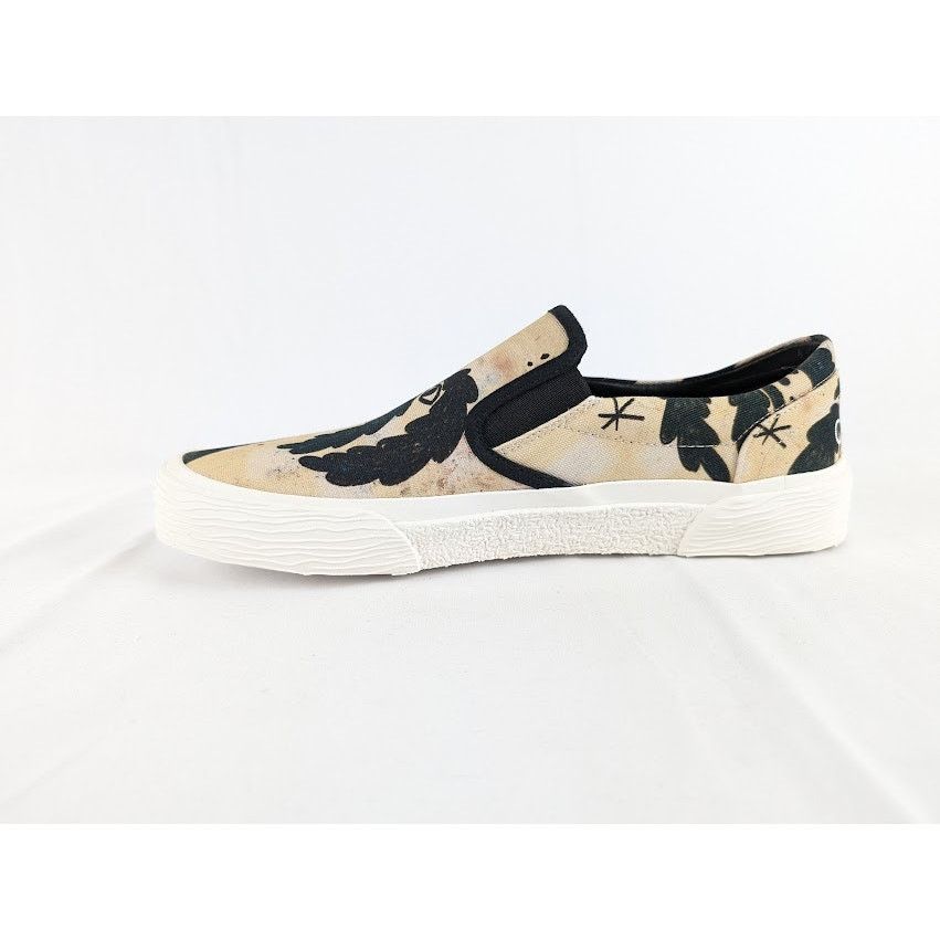 o1rshd1 Palm Tree Printed Canvas Flat Slip On 05 Beige/Black