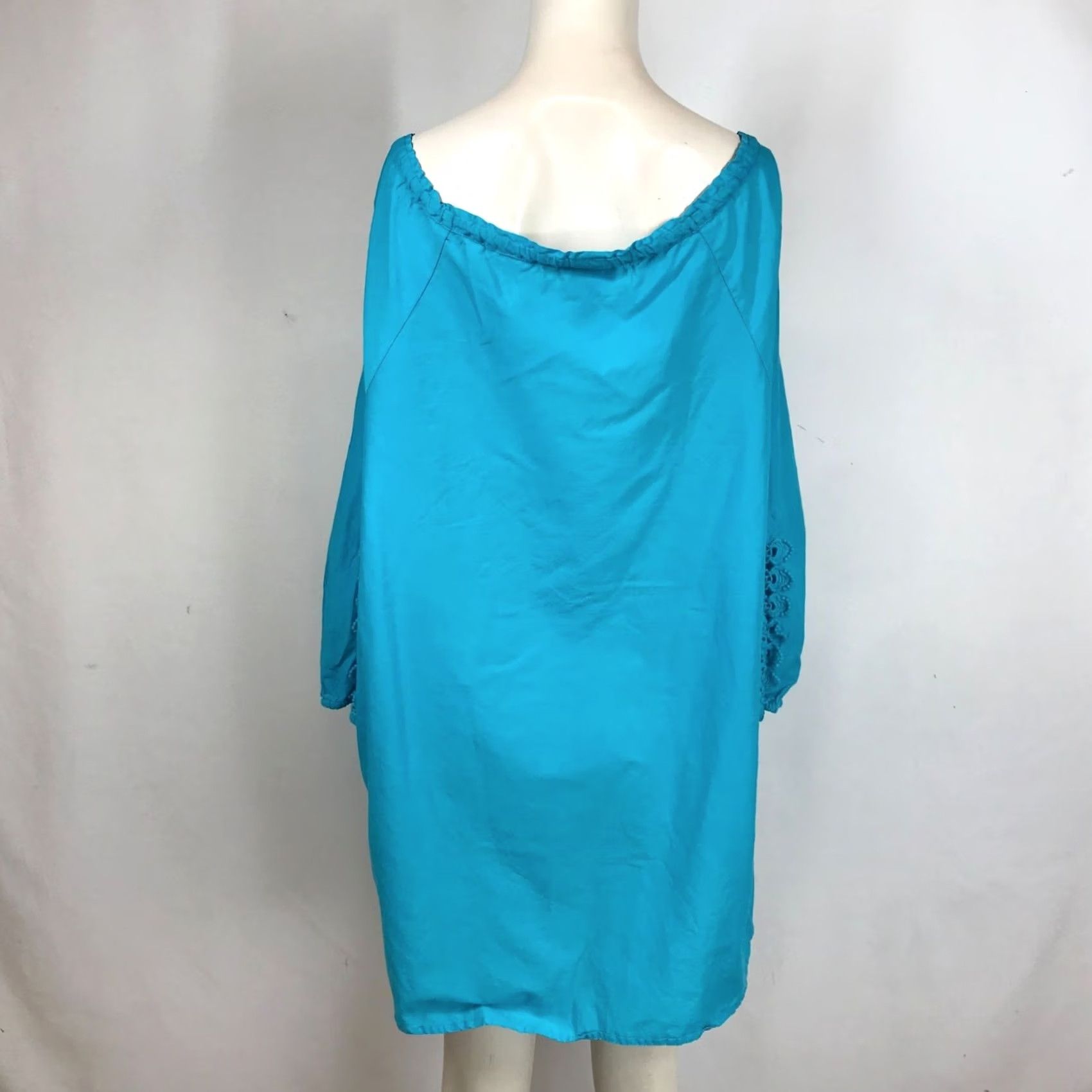 Vintage CATHERINES WOMEN'S 1X BLUE 3/4 SLEEVE V NECK COTTON TOP LACE DETAIL Size XL / US 12-14 / IT 48-50 - 5 Thumbnail