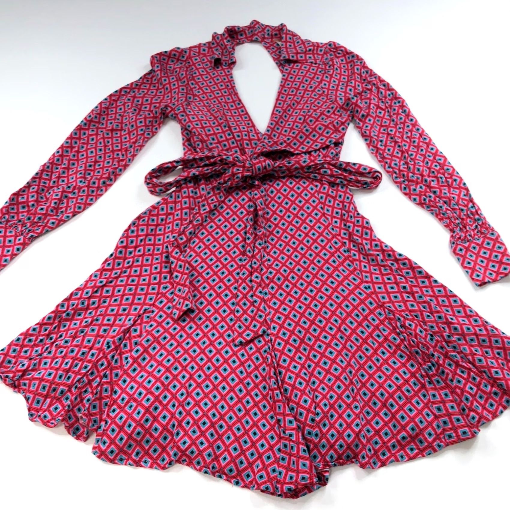Free People Free People XS Dress Shirt Wrap Open Back Above Knee Pink Red MINT All Over Print Vintage No Size XS / US 0-2 / IT 36-38 - 6 Thumbnail