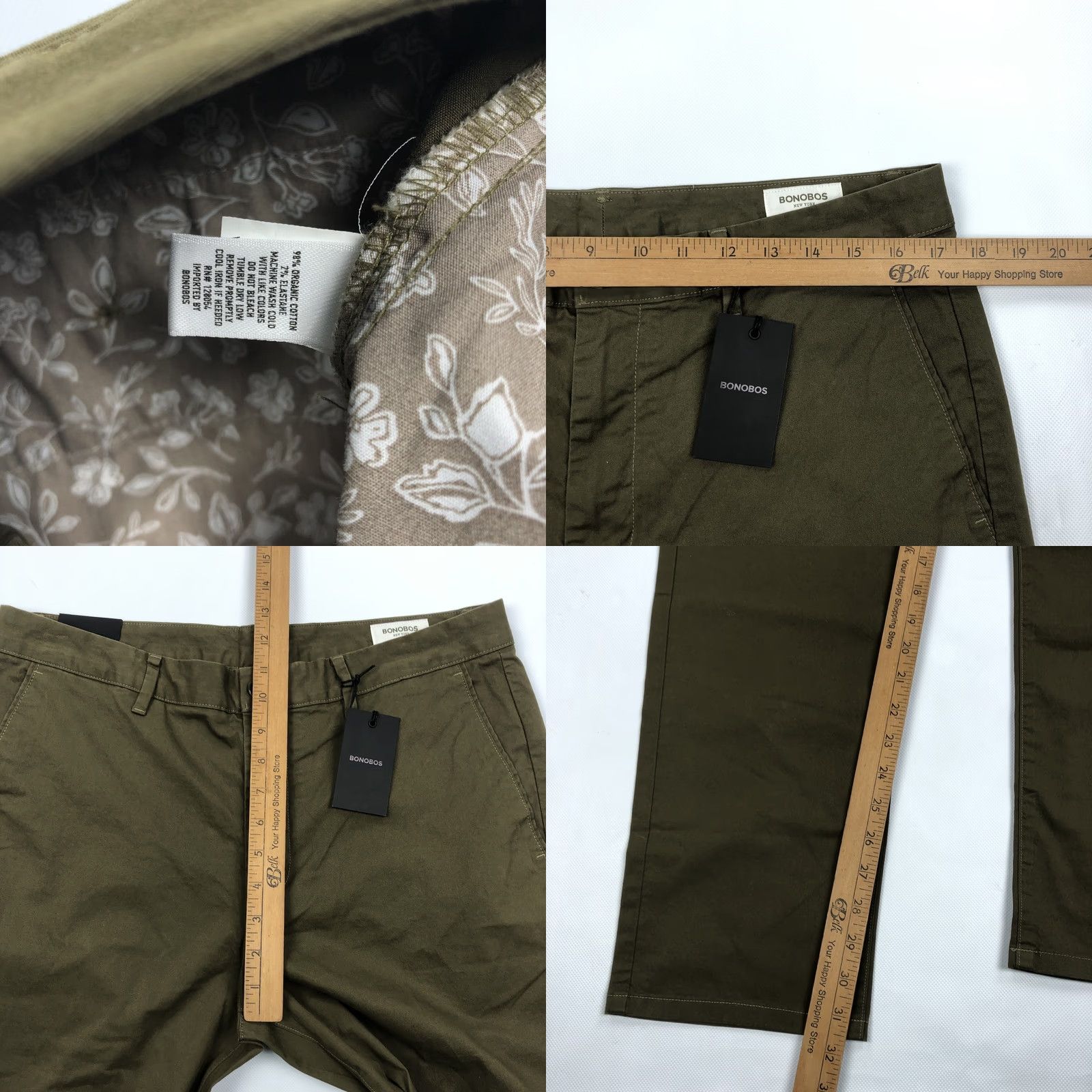 Bonobos BONOBOS Men's 34x32 Slim Fit Dark Olive Organic Cotton Chino Pants NWT Size US 34 / EU 50 - 8 Thumbnail