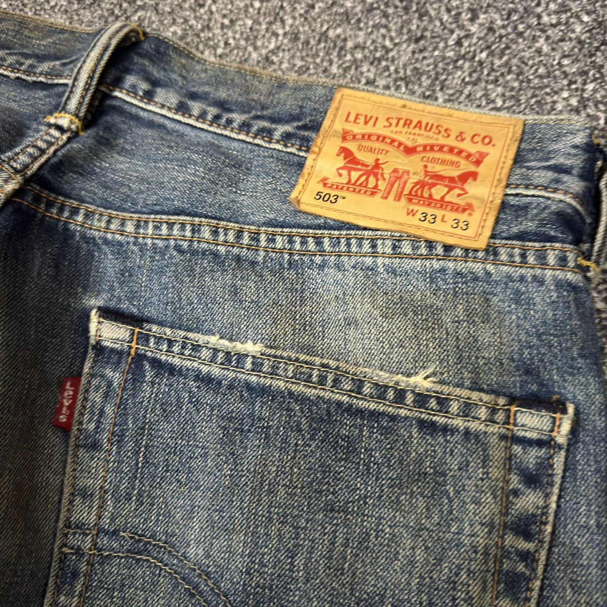 Engineered Garments × Levi's Y2K Baggy Levis 503 Bovine Leather Patch Denim Size US 33 - 7 Thumbnail