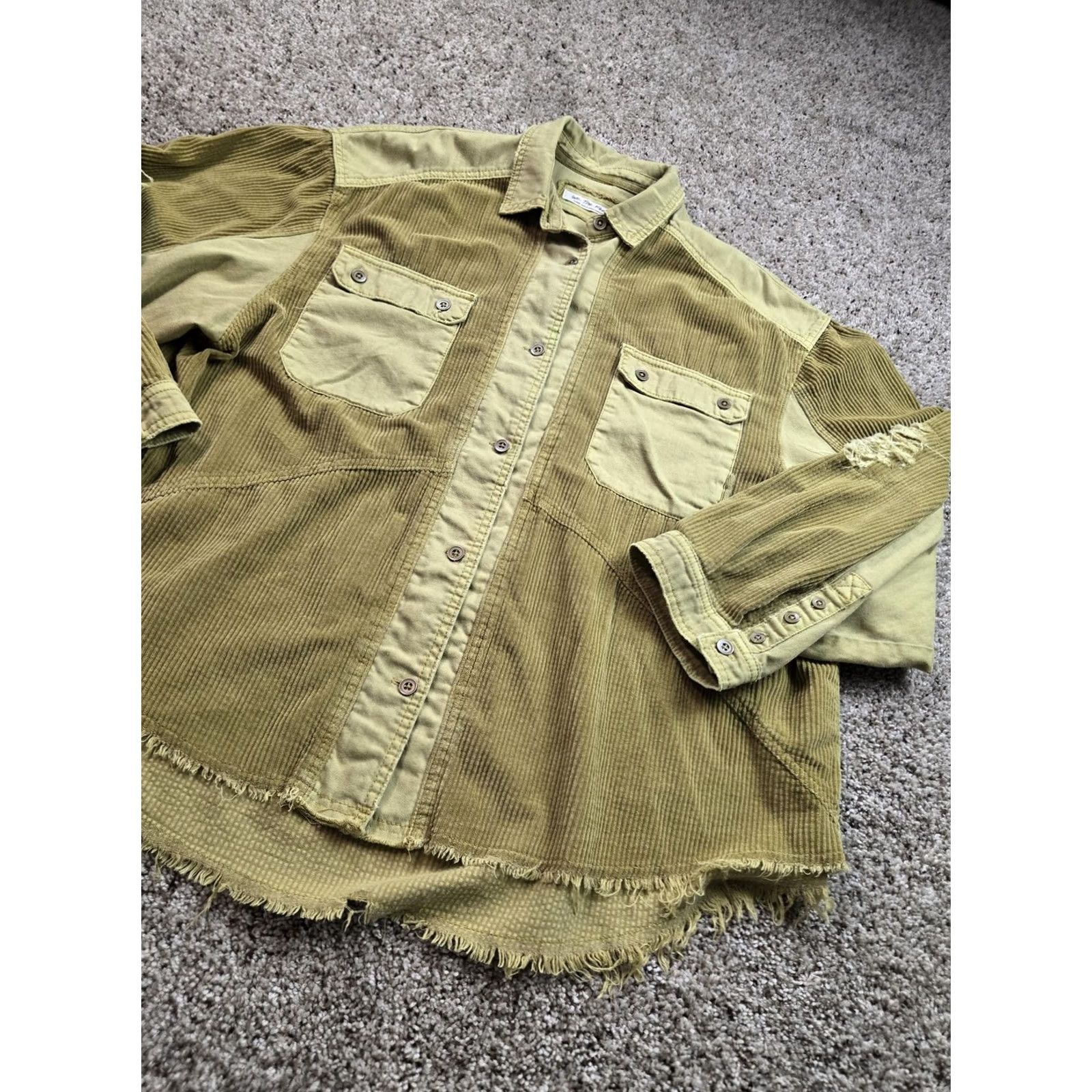 Vintage We The Free Corduroy Shirt Jacket Womens Large Green Button Up Long Sleeve Size M / US 6-8 / IT 42-44 - 2 Thumbnail