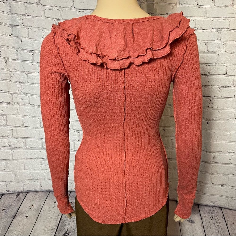 Free People New Free People Bennet Ruffled Long Sleeve Terracotta Top S Size XS / US 0-2 / IT 36-38 - 6 Thumbnail