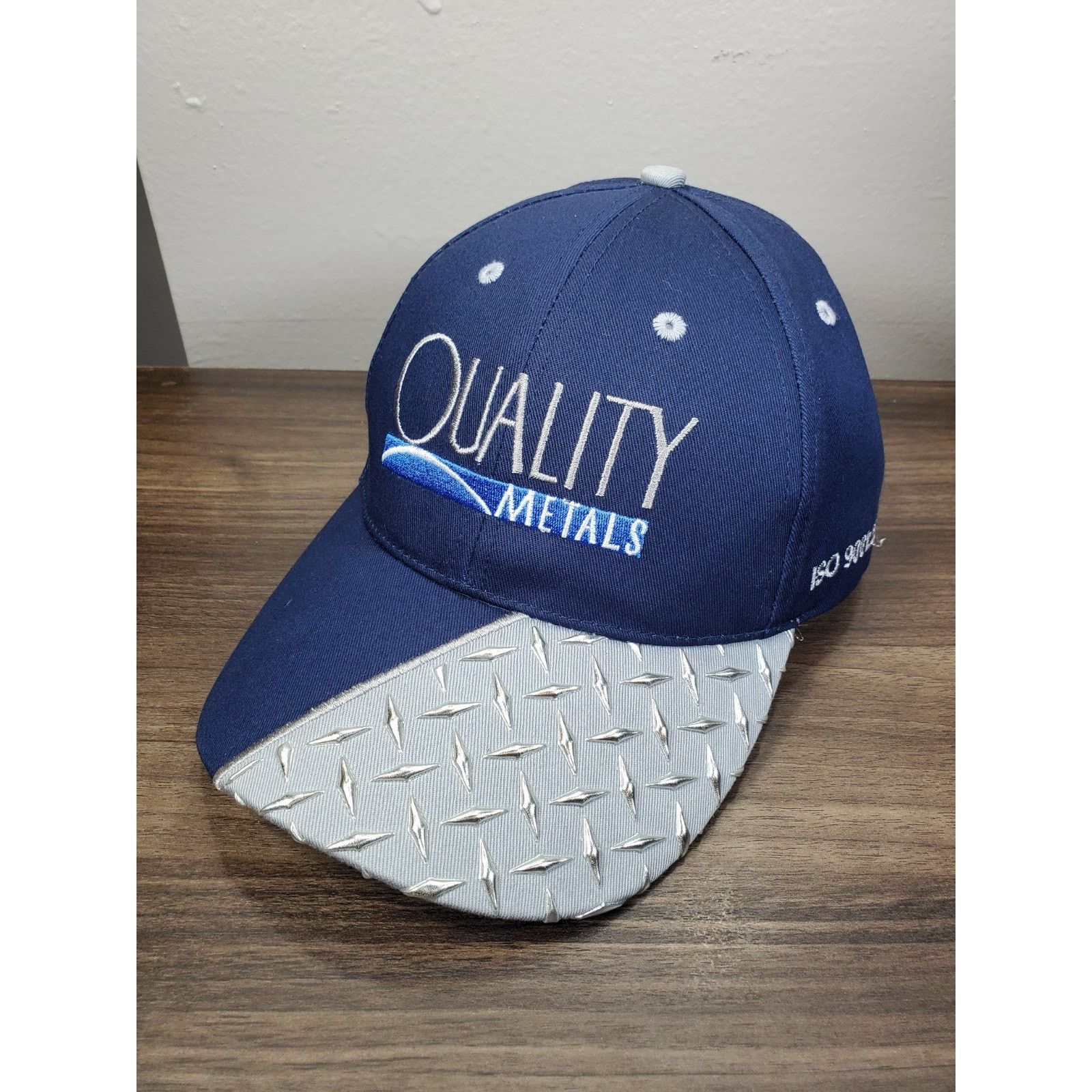 Vintage QUALITY METALS Hat Diamond Plate Baseball Cap Blue & Chrome Size ONE SIZE - 1 Thumbnail