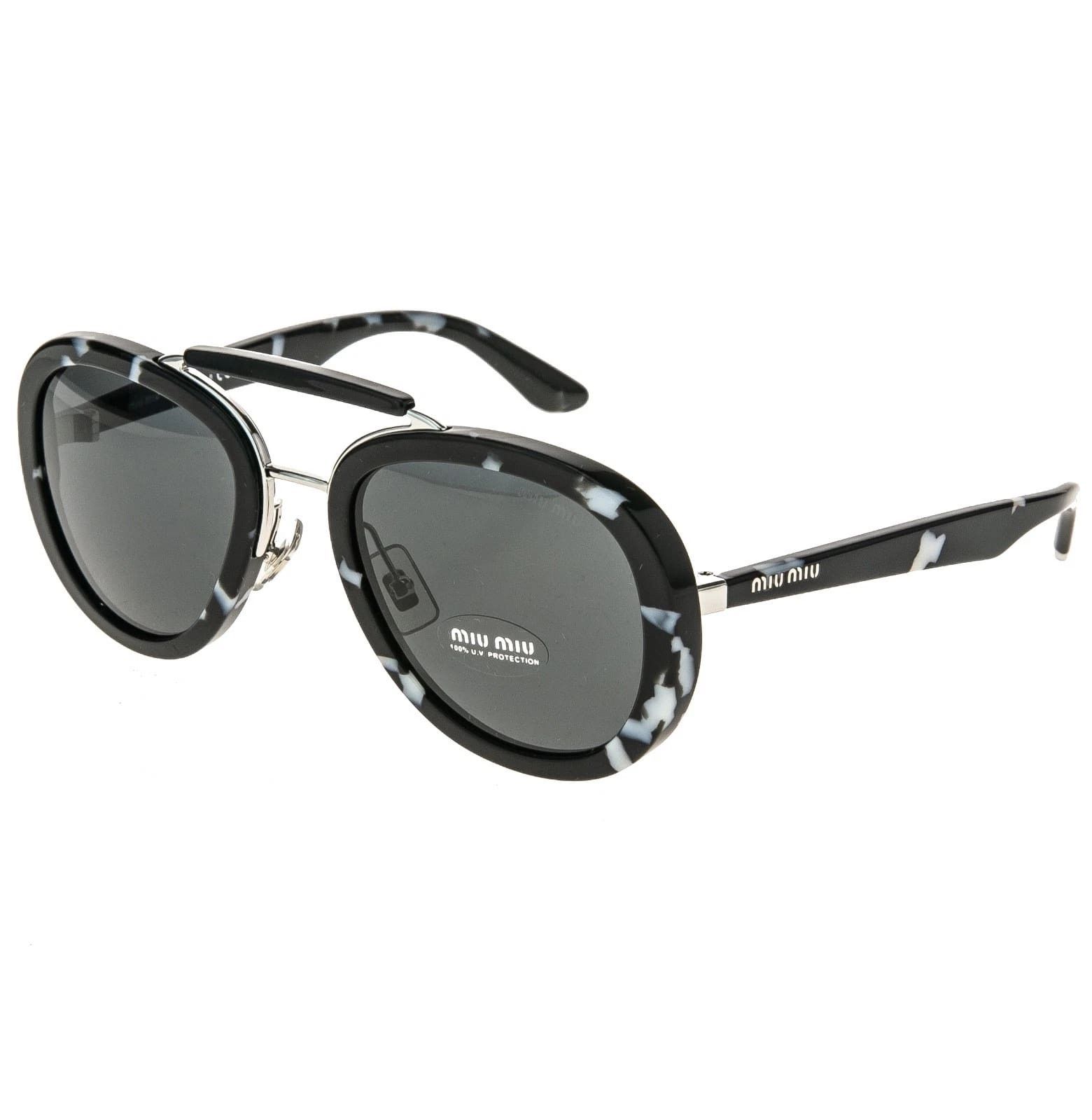 Miu Miu MIU MIU MU05VS COLLECTION 05V White Black Aviator Sunglasses Size ONE SIZE - 8 Thumbnail