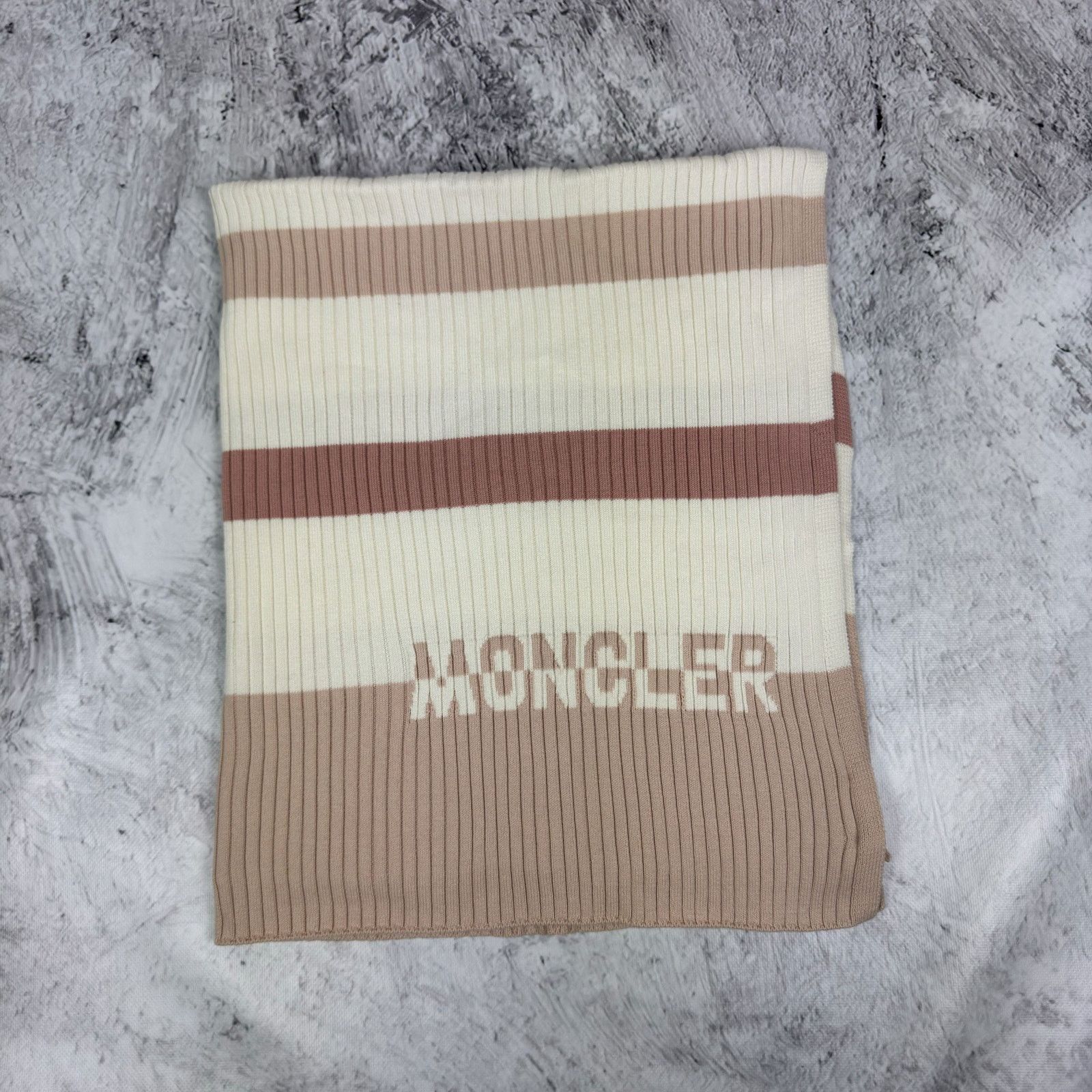 Moncler Moncler Coperta Tricot Women Pink White Cotton Striped Scarf Size ONE SIZE - 1 Thumbnail