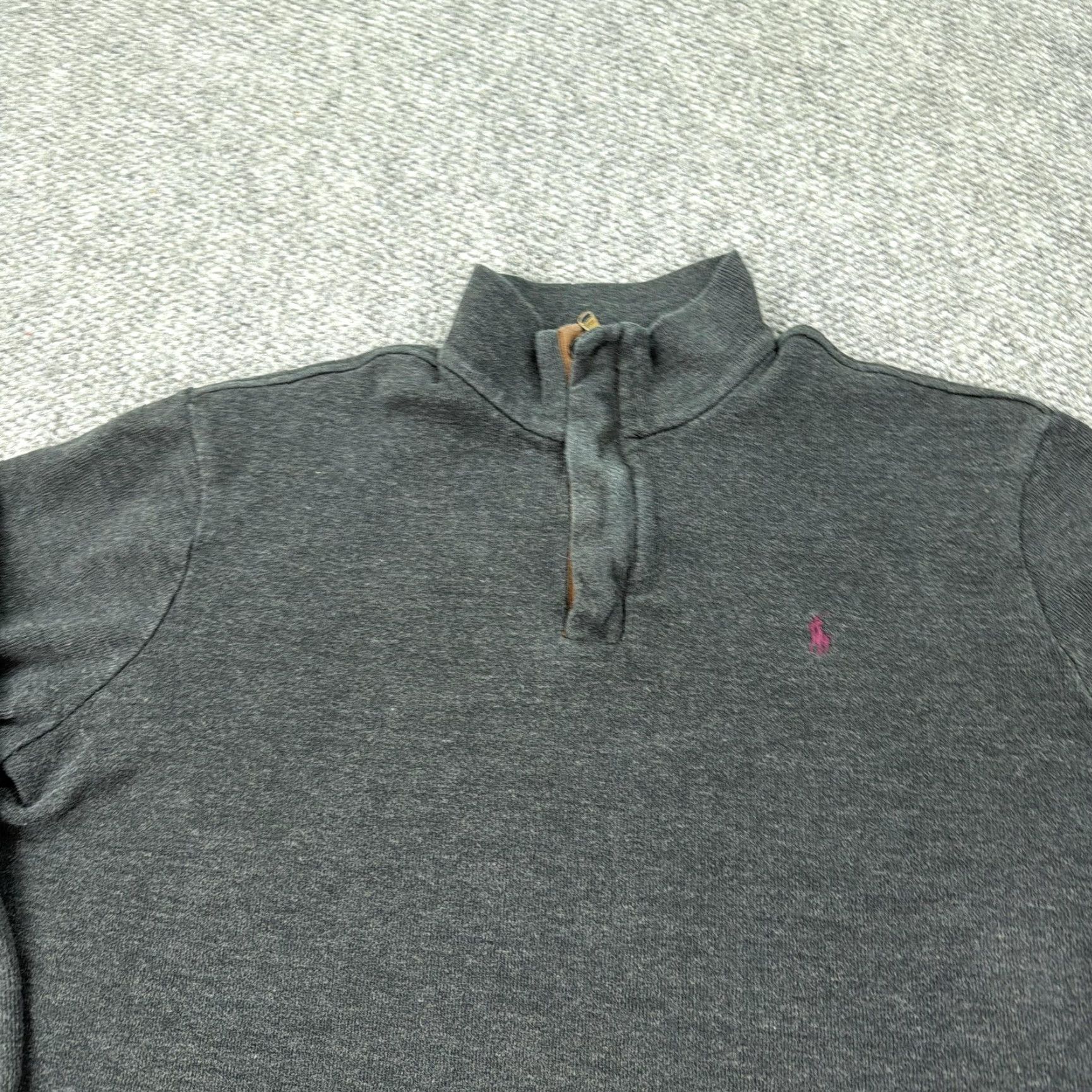 Polo Ralph Lauren Polo Ralph Lauren Sweater Mens XL Gray Cotton Mock Neck Quarter Zip Pink Pony Size US XL / EU 56 / 4 - 2 Thumbnail