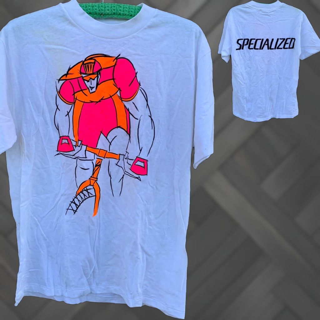 Hanes vintage Specialized t shirt cycling neon graphics Tee 1980s 80s 90s size L Men White Cotton Graphic Tee Hanes Regular Short Sleeve - Mens Size US L / EU 52-54 / 3 - 1 Thumbnail