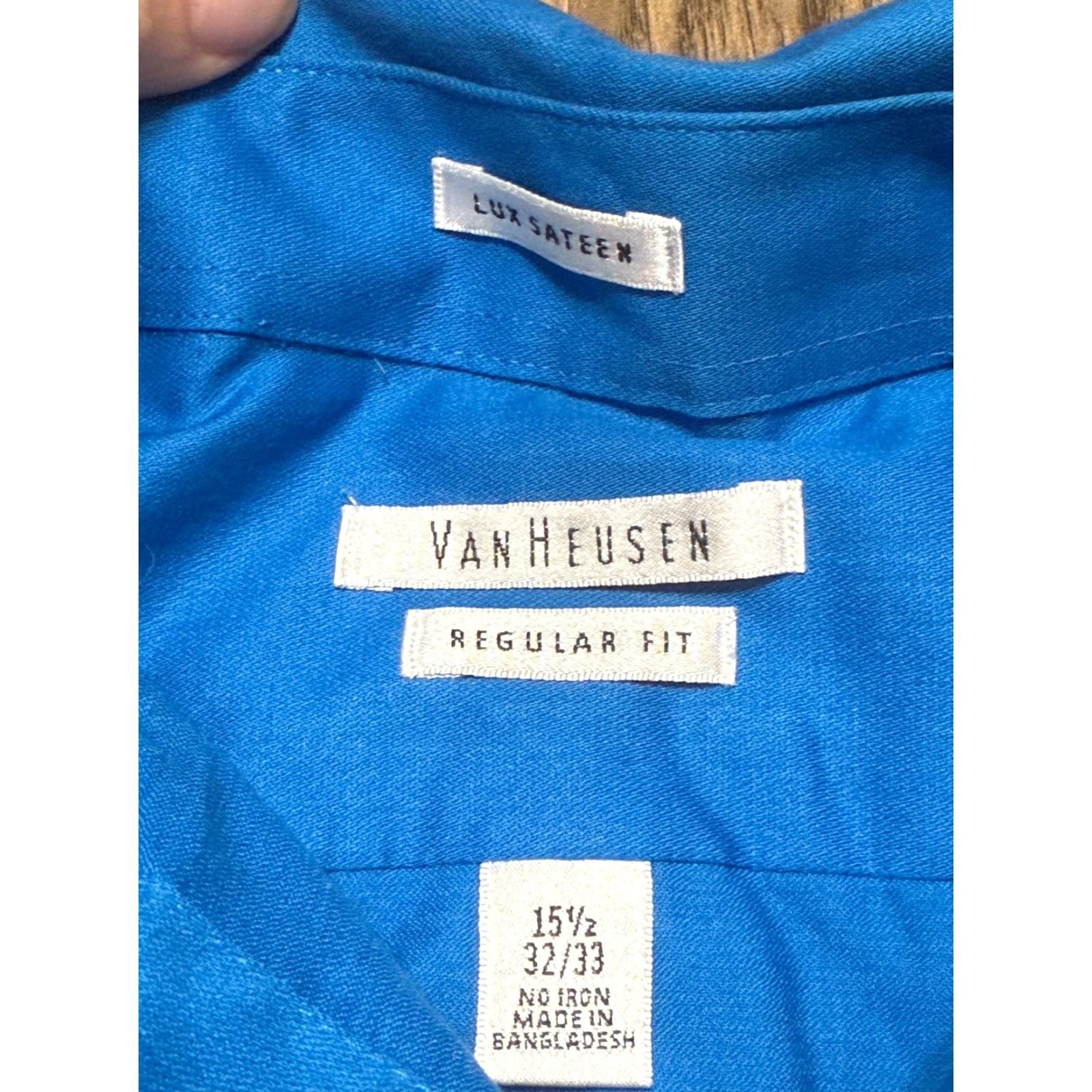 Van Heusen Van Heusen Shirt Men's 15.5 32/33 Blue Long Sleeve Button Up Regular Lux Sateen Size US L / EU 52-54 / 3 - 6 Thumbnail