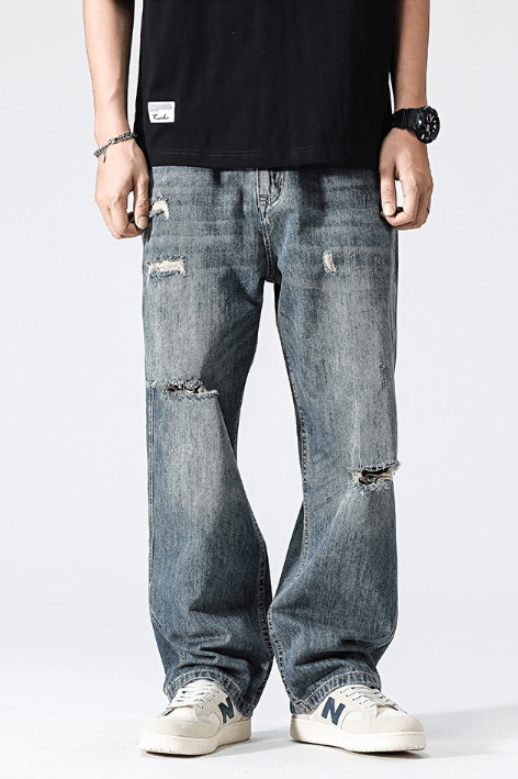 Japanese Brand Vintage distressed loose straight-leg casual ripped jeans Size US 32 / EU 48 - 1 Thumbnail