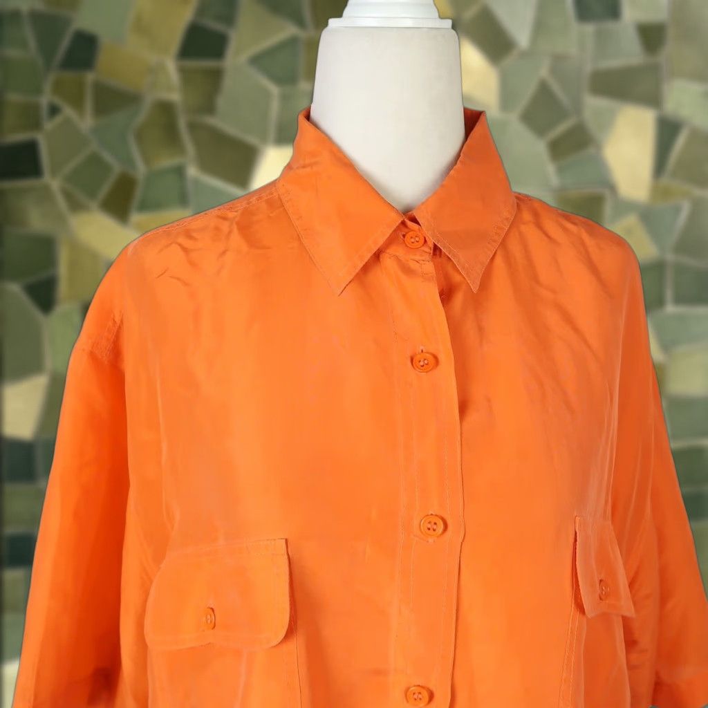 Vintage VINTAGE 90s Silken Touch Orange Silk Short Sleeve Button Down Blouse Top L Womens Blouse Silk Solid Spring Summer 90s Mens? Size L / US 10 / IT 46 - 1 Thumbnail