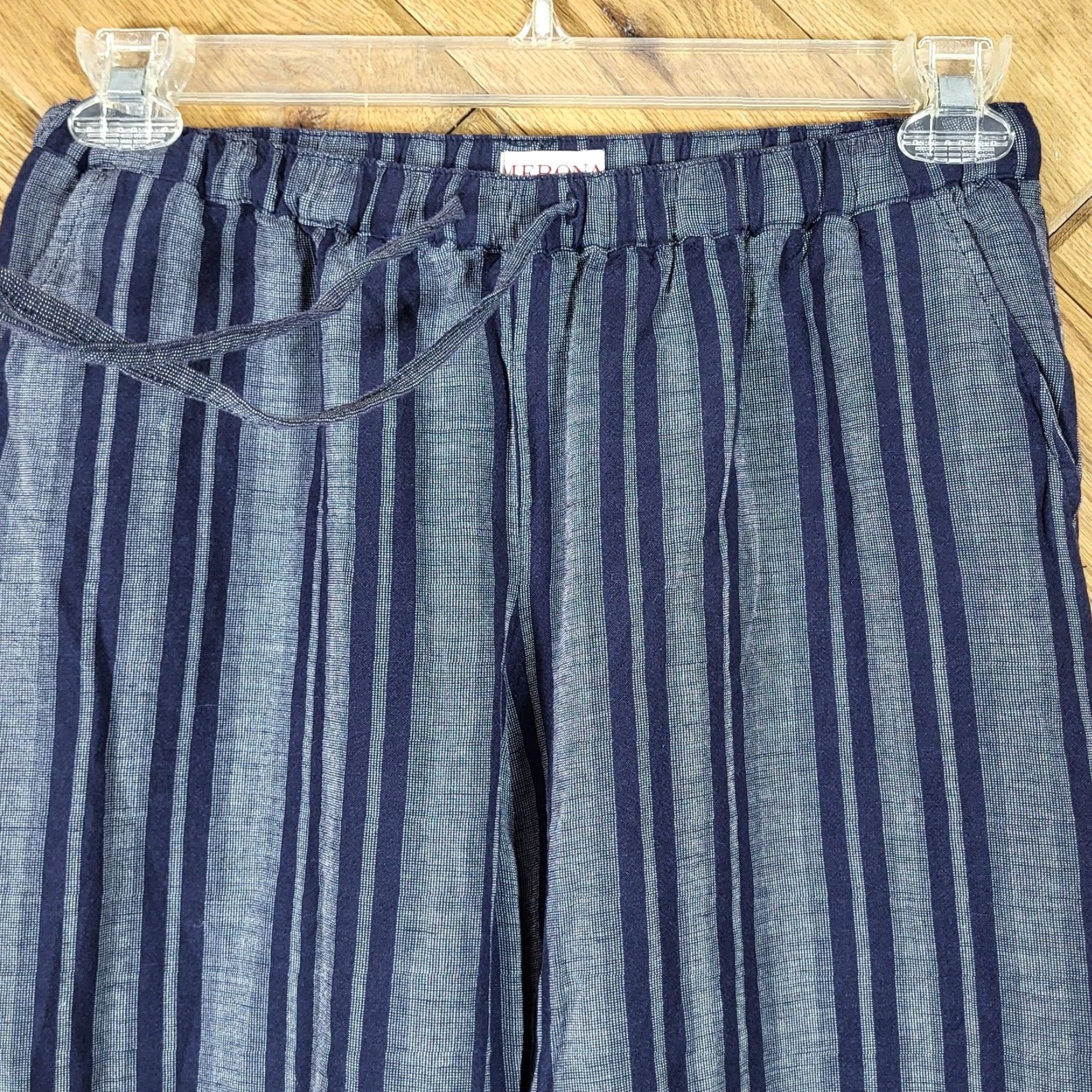 Merona Merona Blue Striped Linen Blend Wide Leg Pants XS Womens Linen Rayon Lightweight Elastic Drawstring Size 26" / US 2 / IT 38 - 5 Thumbnail
