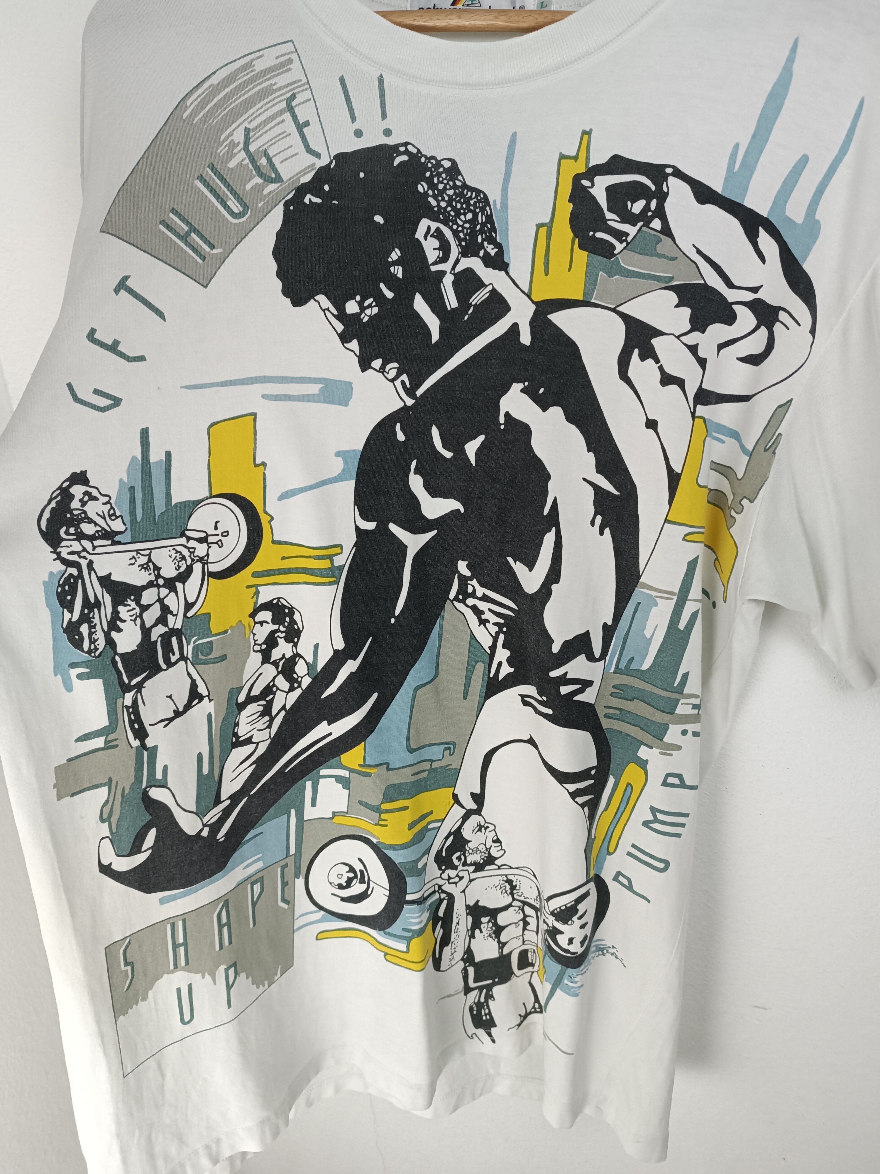Vintage VINTAGE 90'S SCHWARZENBACH GYM BODY BUILDERS AOP TEE Size US L / EU 52-54 / 3 - 10 Thumbnail